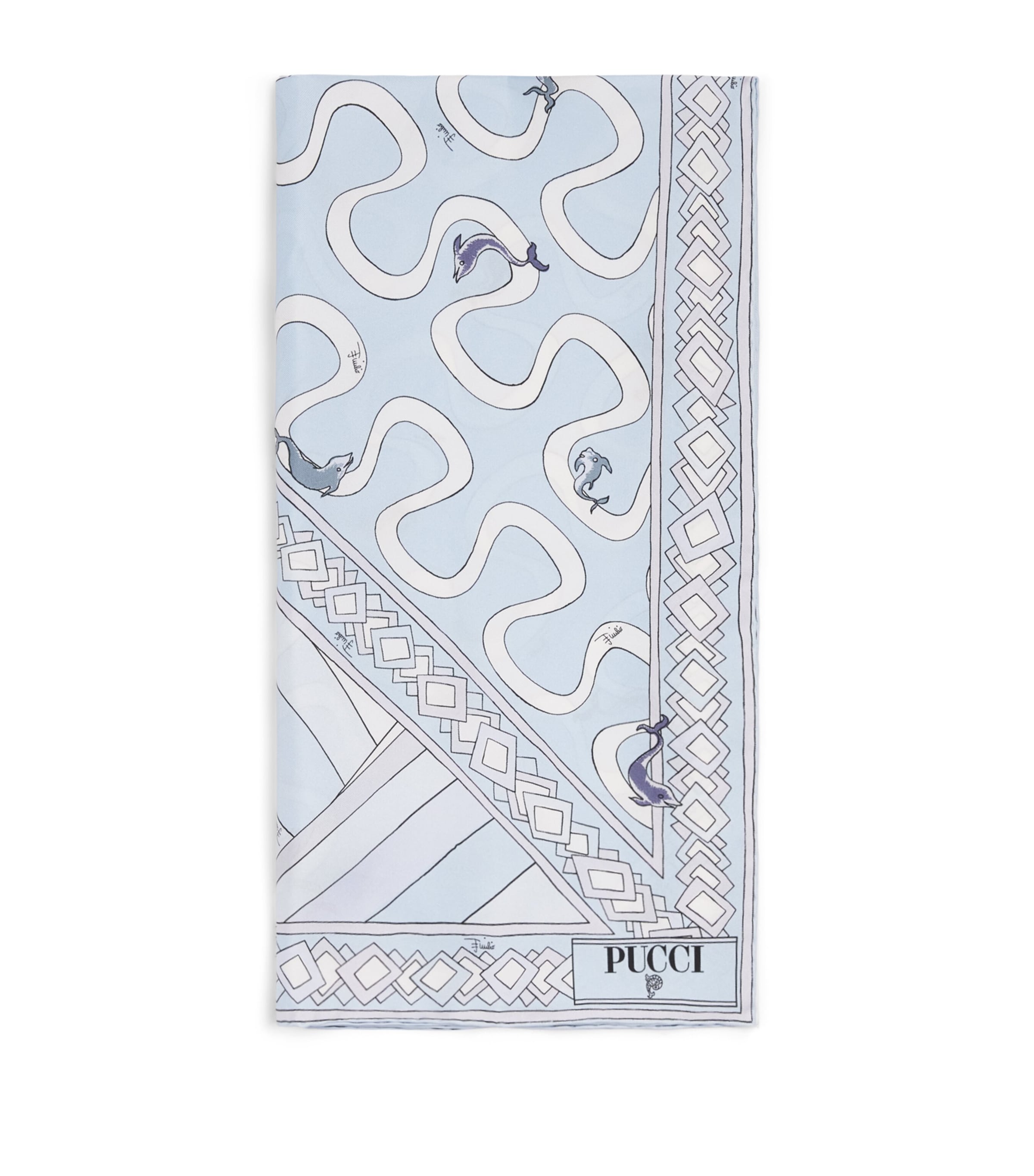 PUCCI Silk Print Square Scarf Light Blue
