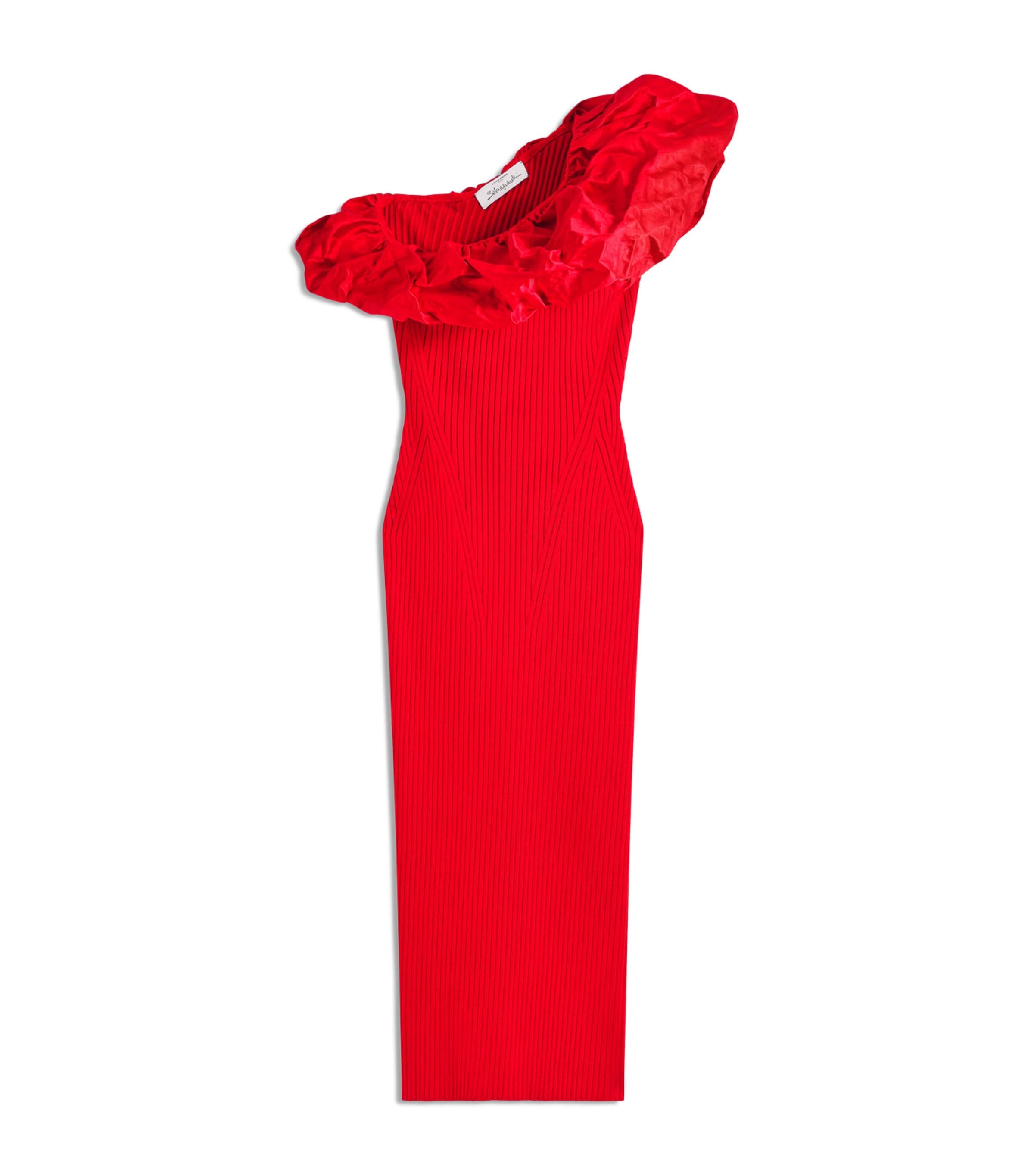 Schiaparelli Womens Knitted Sculptural Ruffle Midi Dress Red