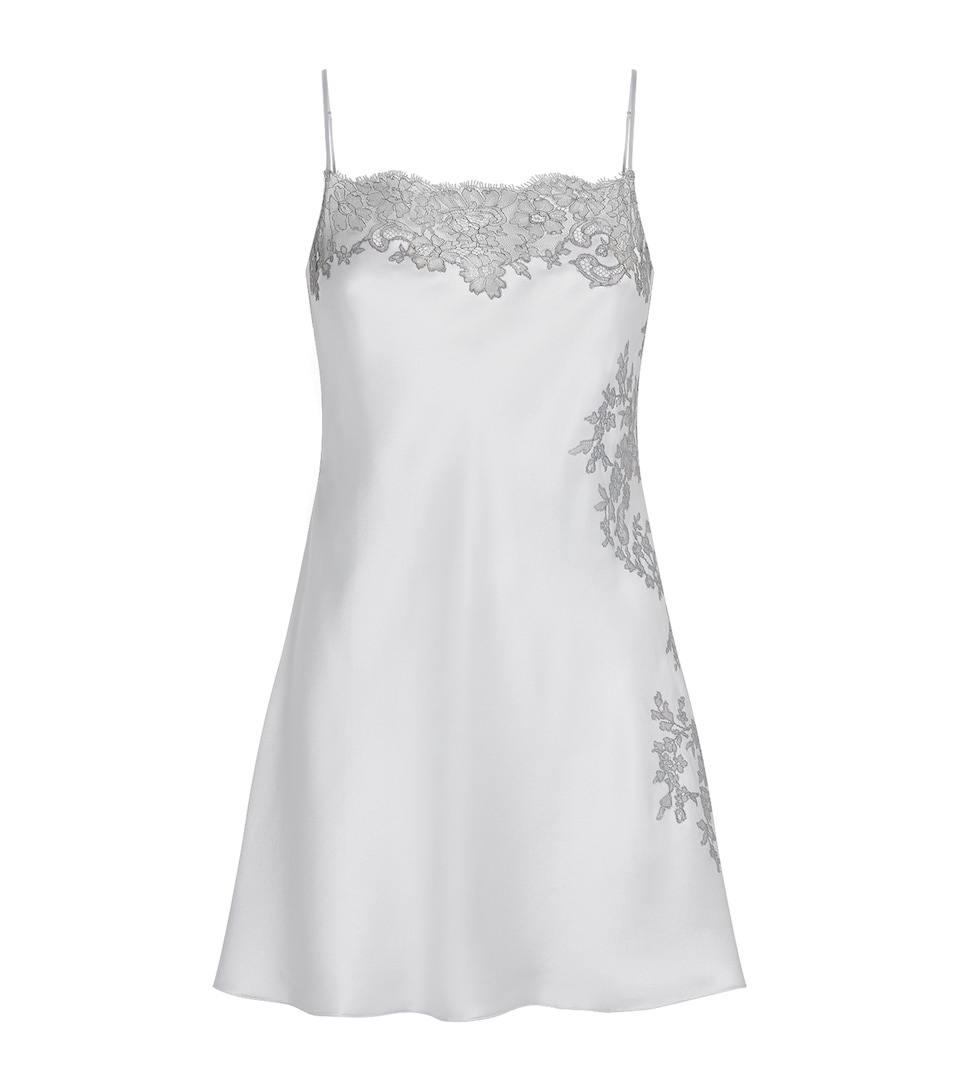 Carine Gilson Womens Silk Lace Short Nightdress Silvergrey