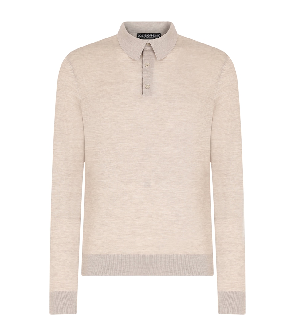 Dolce&Gabbana Mens Cashmere Polo-Style Sweater Beige