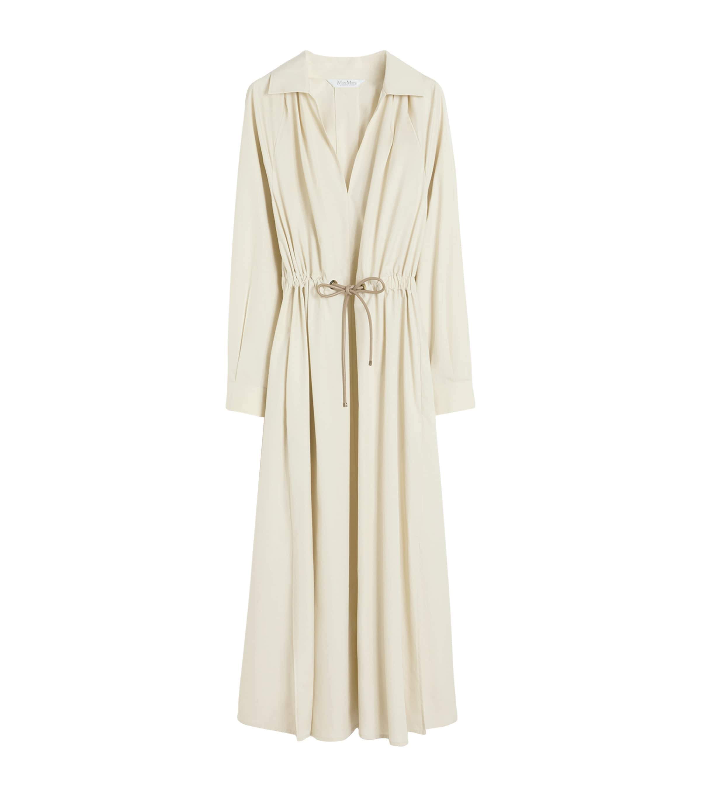 Cotton Drawstring Midi Shirt Dress