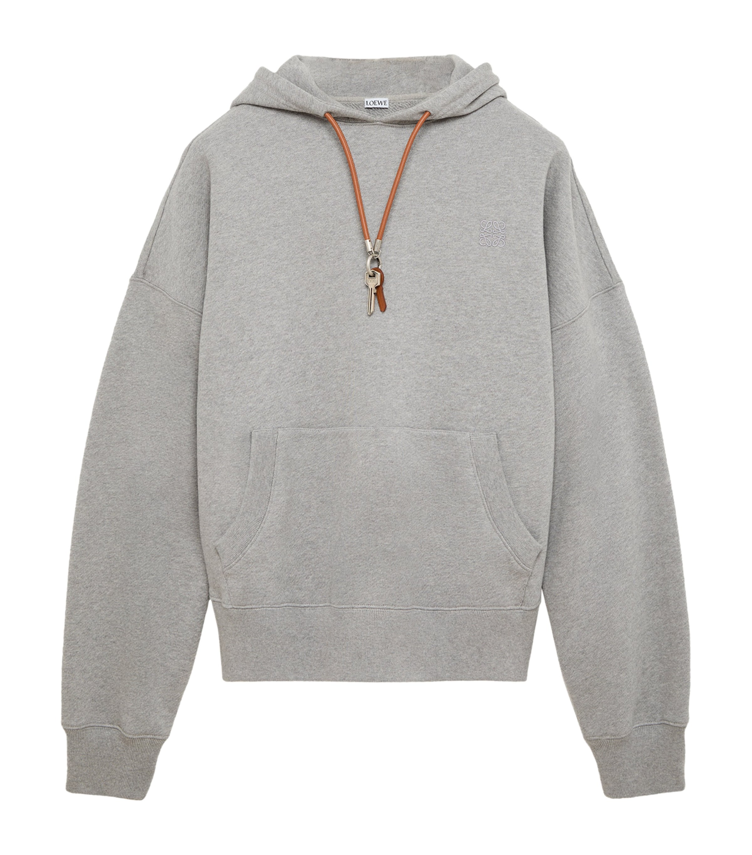 LOEWE Mens Cotton Key-Detail Anagram Hoodie Grey Melange