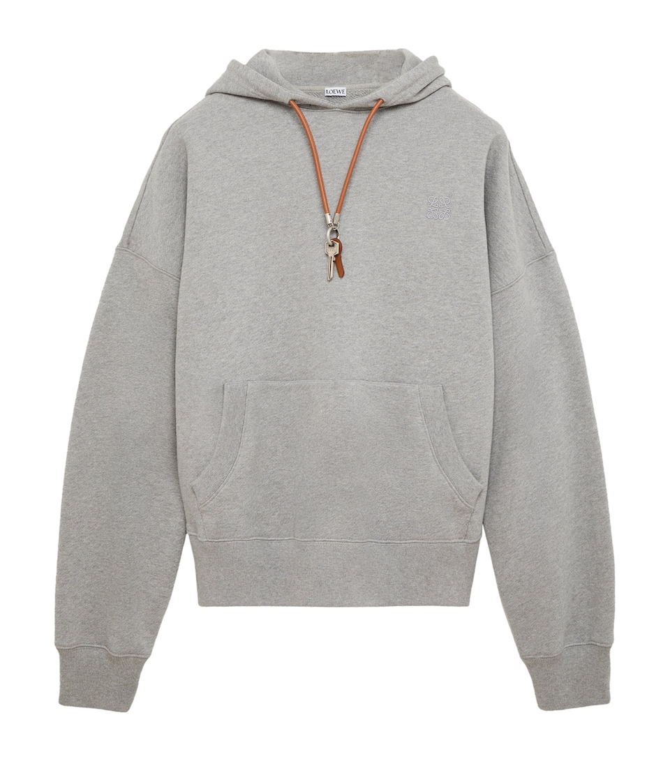 LOEWE Mens Cotton Key-Detail Anagram Hoodie Grey Melange