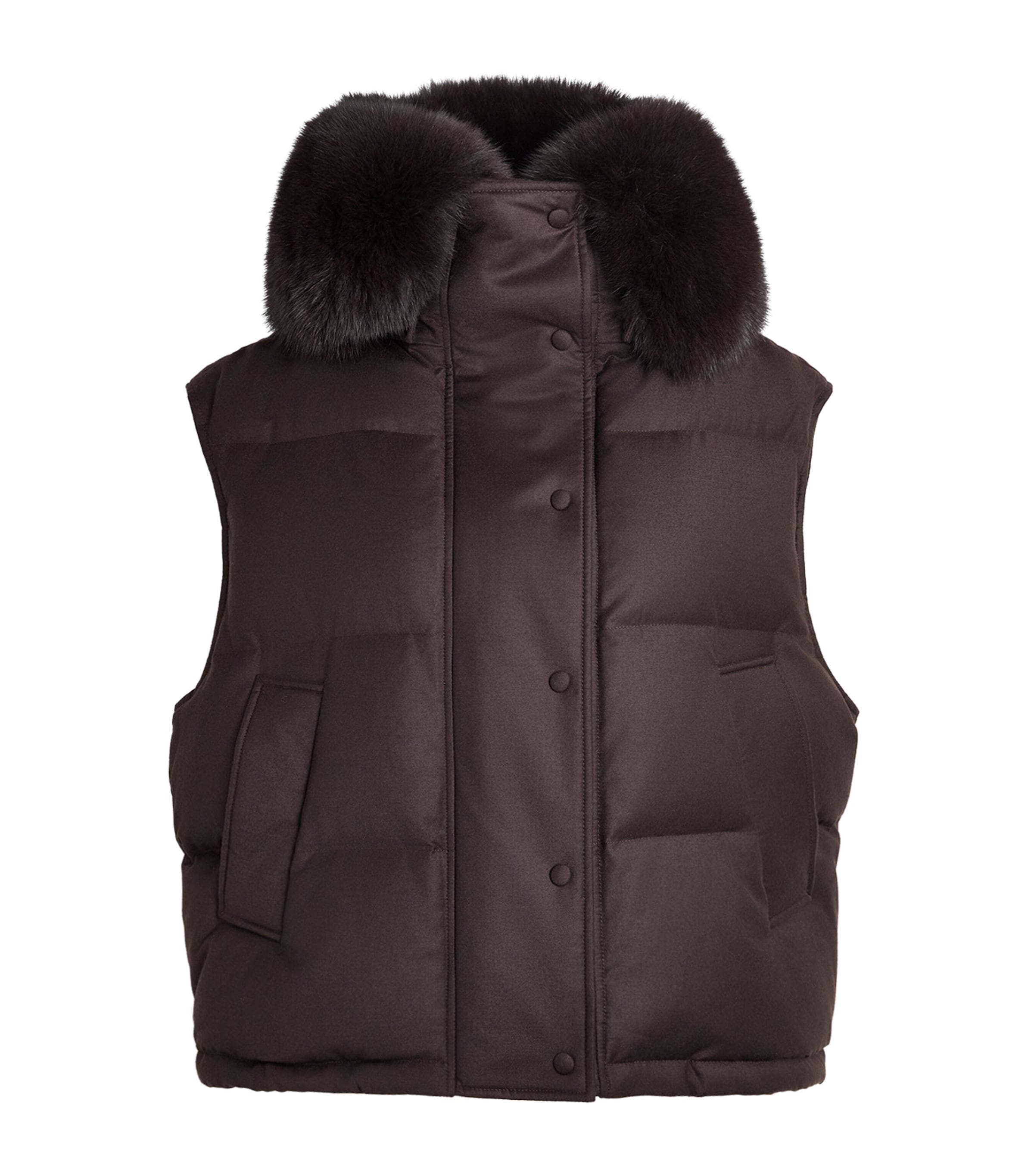 Yves Salomon Womens Virgin Wool-Silk Fox Trim Gilet
