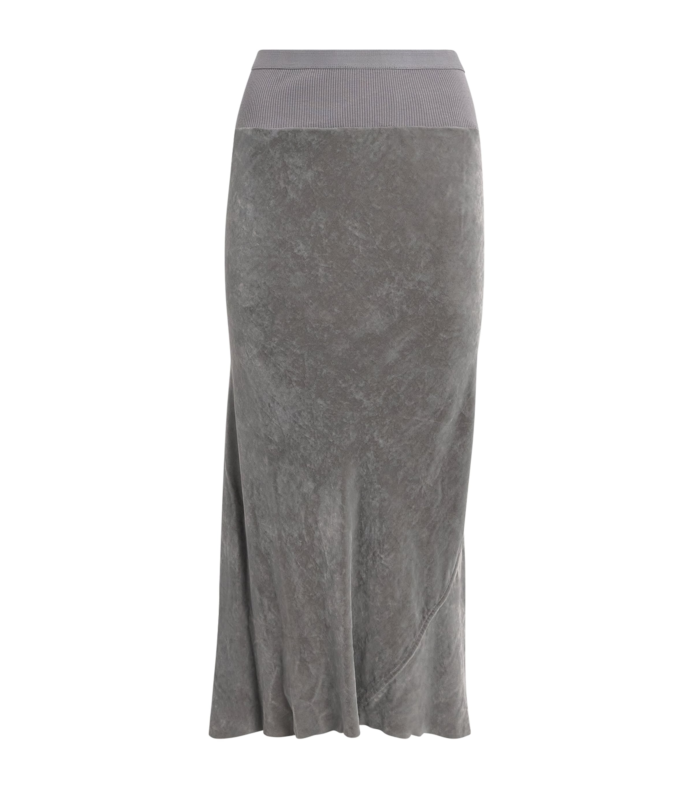 Rick Owens Womens Velvet Midi Slip Skirt Steel