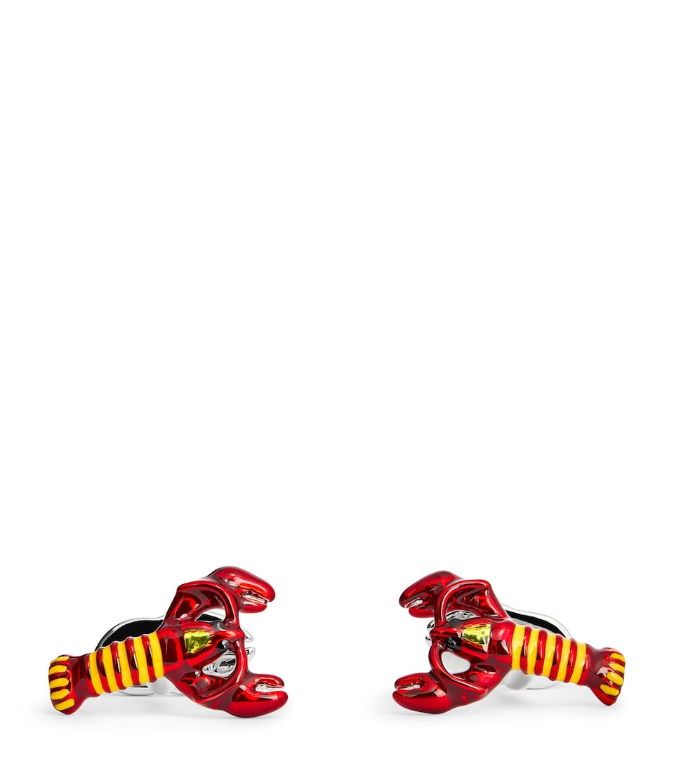 Rhodium-Plated Enamel Lobster Cufflinks