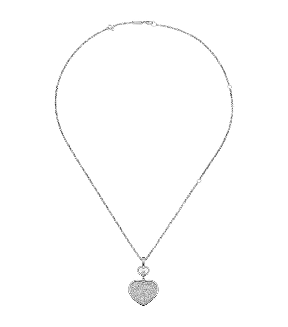 White Gold and Diamond Happy Hearts Pendant Necklace