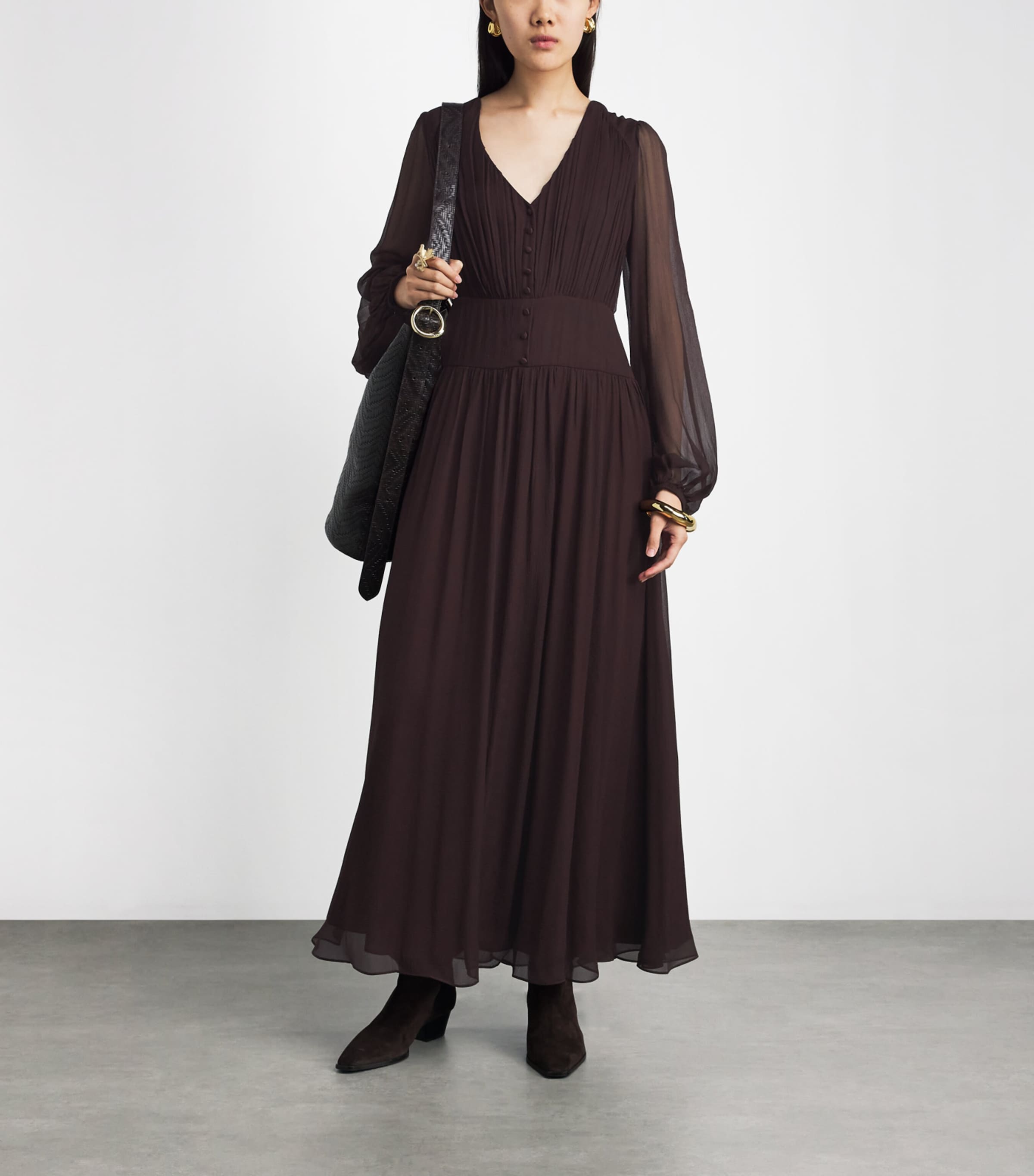 Joseph Womens Silk Chiffon Bianca Maxi Dress Mahogany