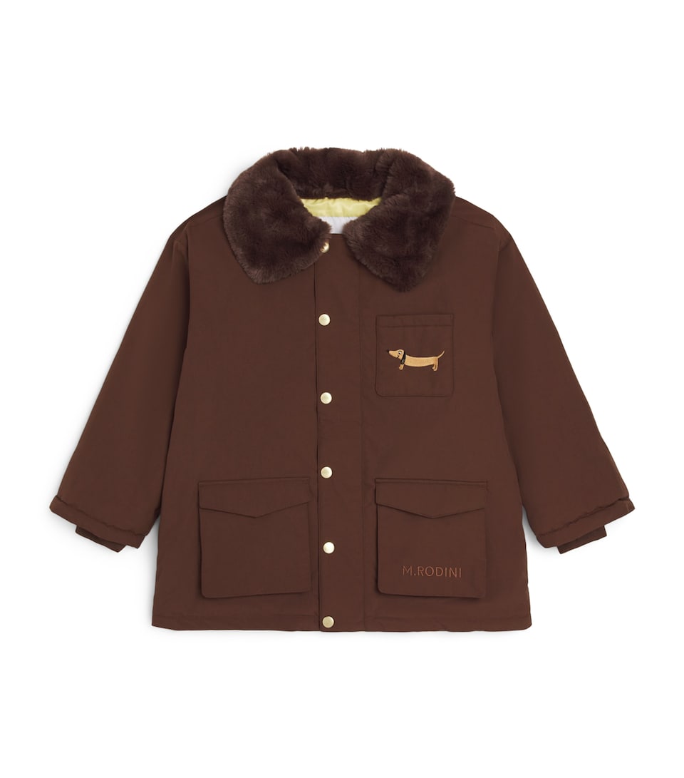 Mini Rodini Padded Parka with Faux Fur Collar (3-11 Years) Brown