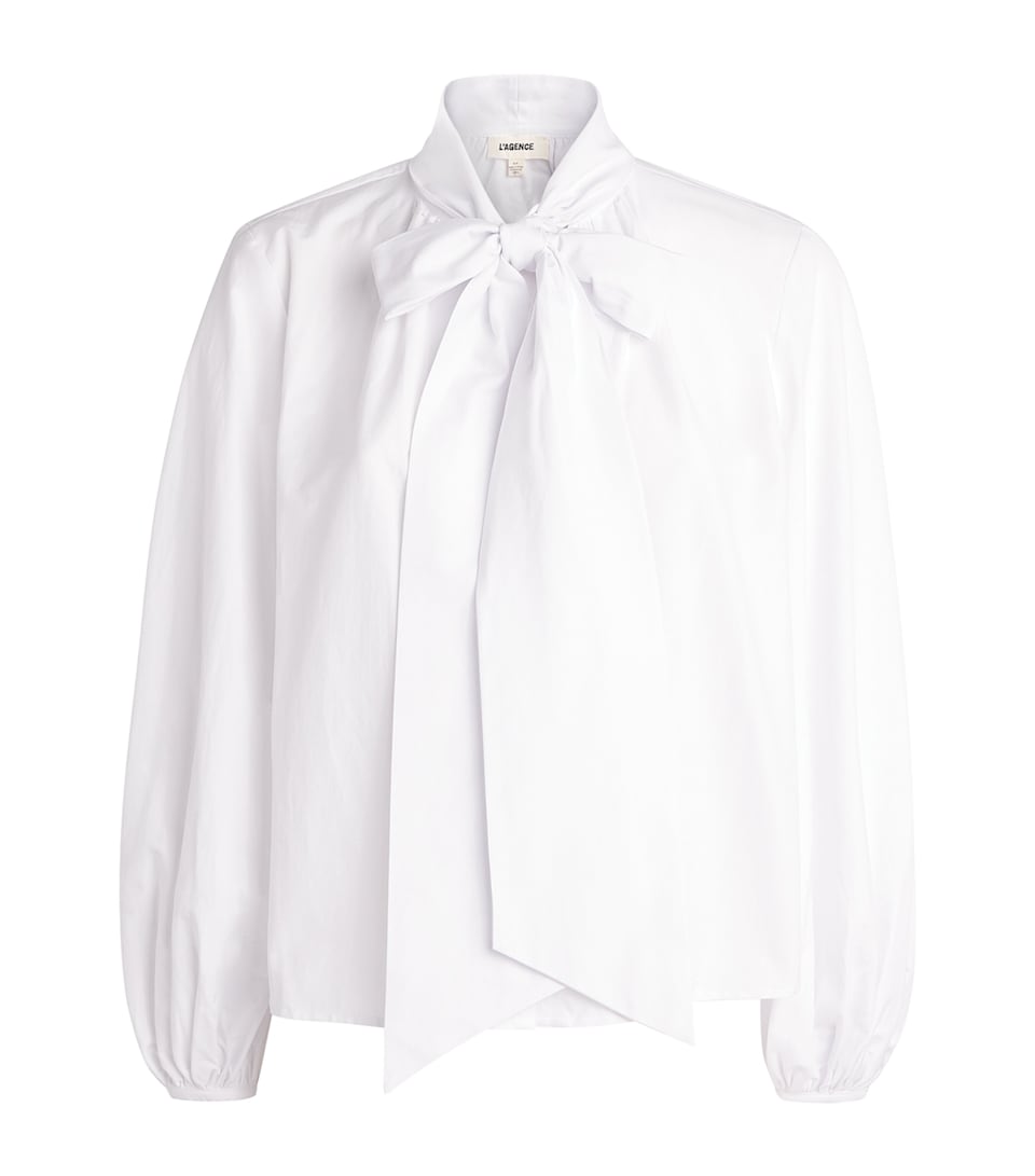 L'Agence Womens Cotton-Blend Tie-Neck Deon Blouse Whit White