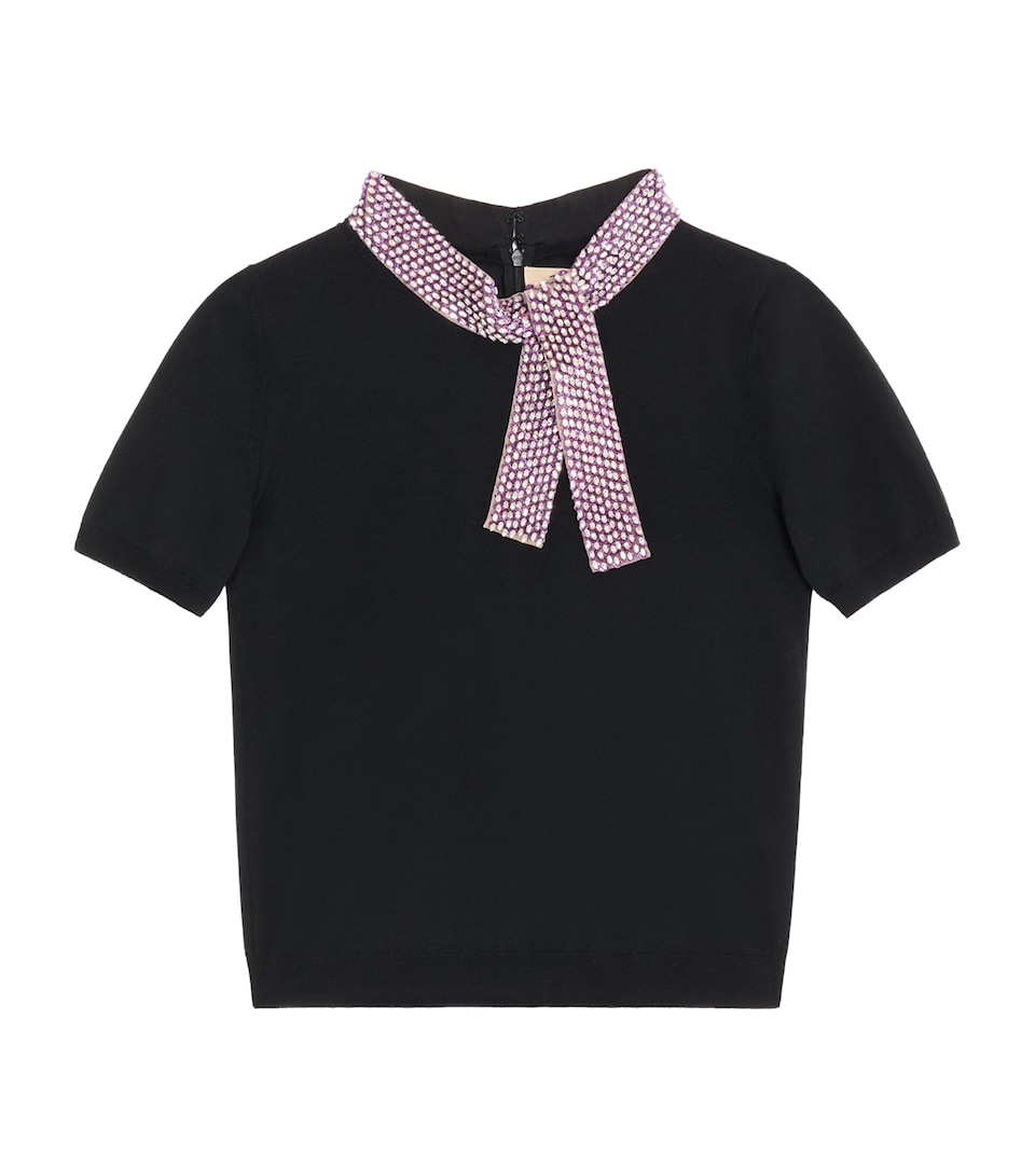 Valentino Womens Virgin Wool Embellished Neck Sweater