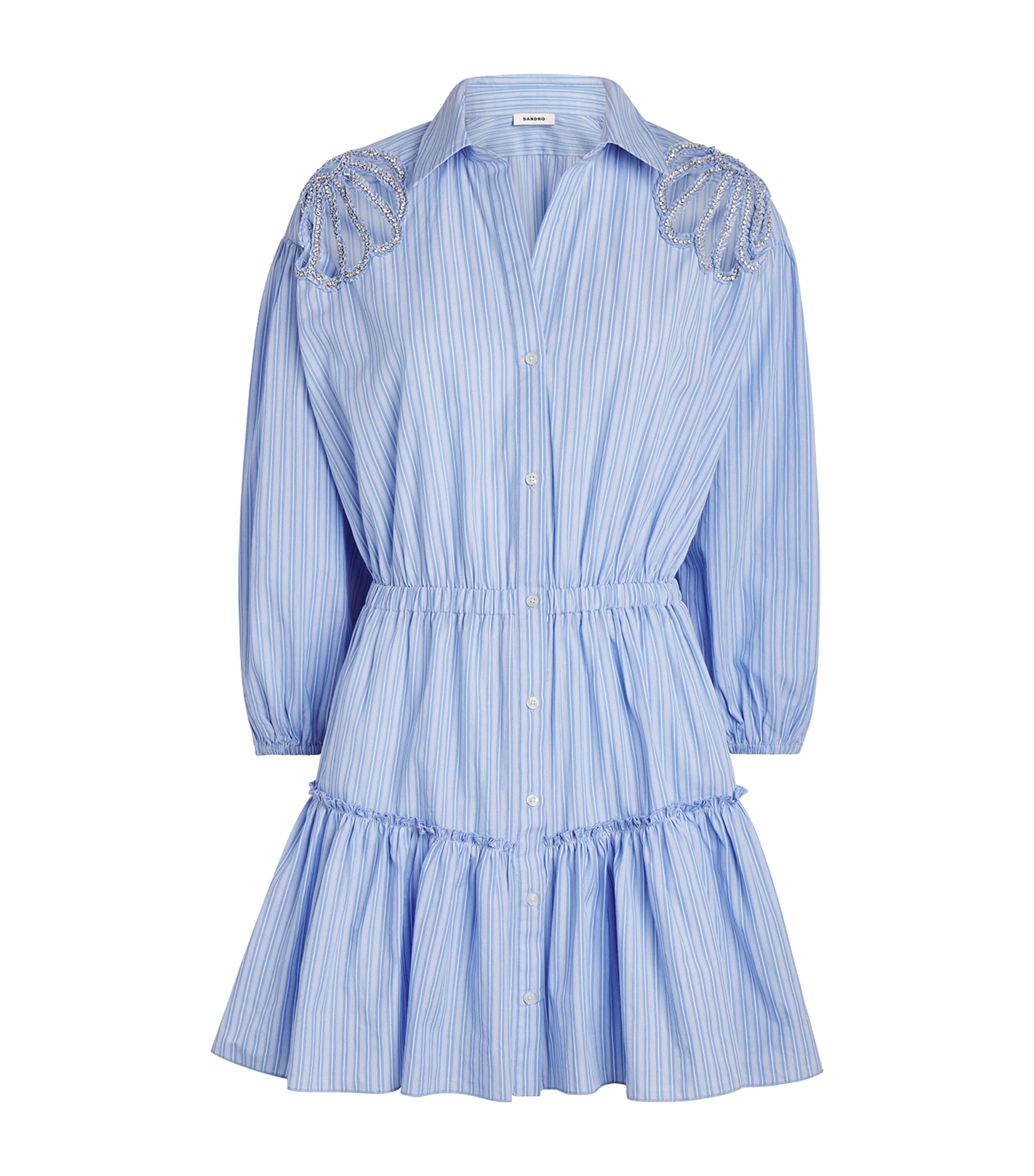 Sandro Paris Womens Cotton Embellished Mini Dress Sky Blue