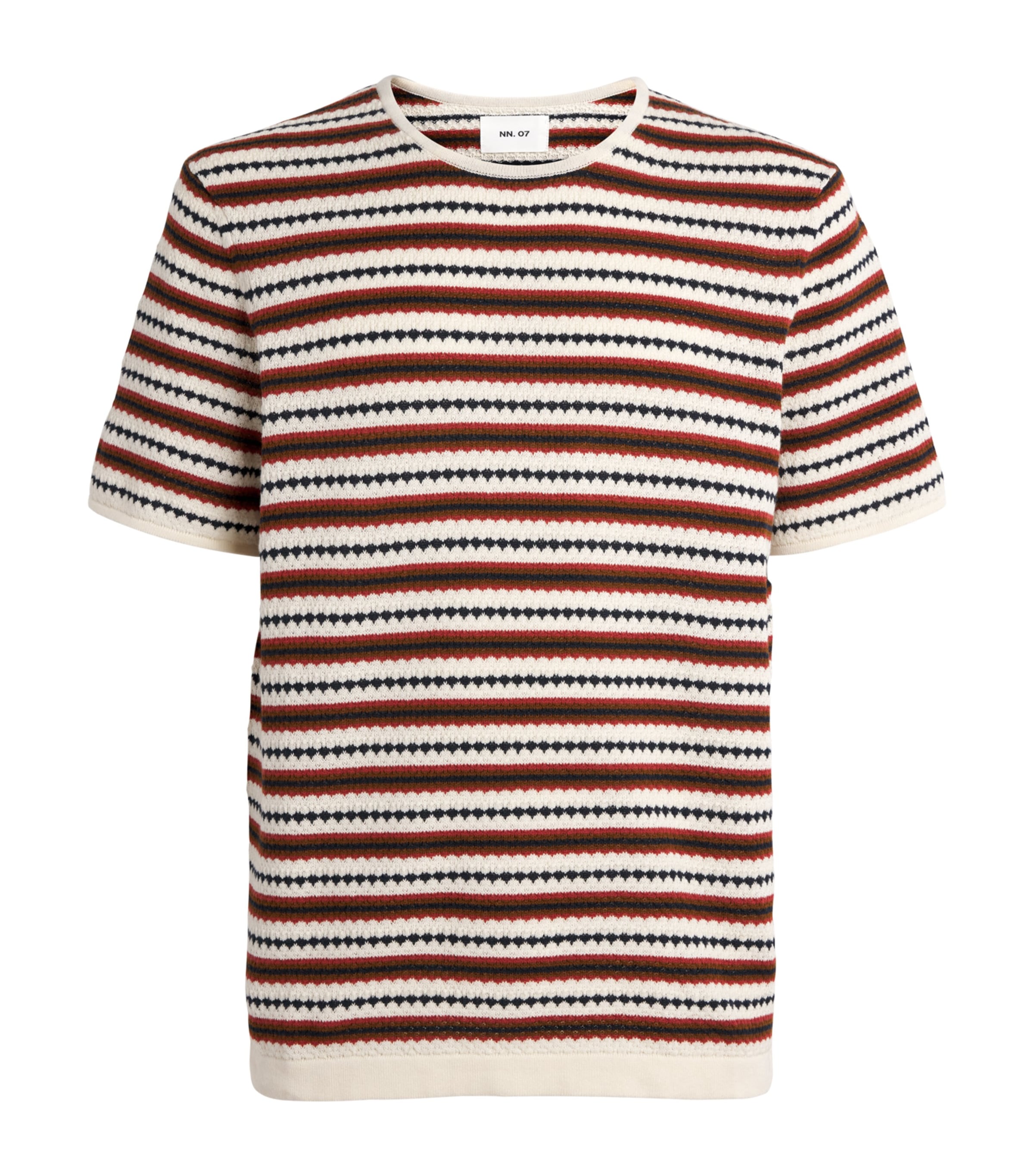 NN.07 Mens Organic Cotton Knit Stripe T-Shirt Ivory Multi