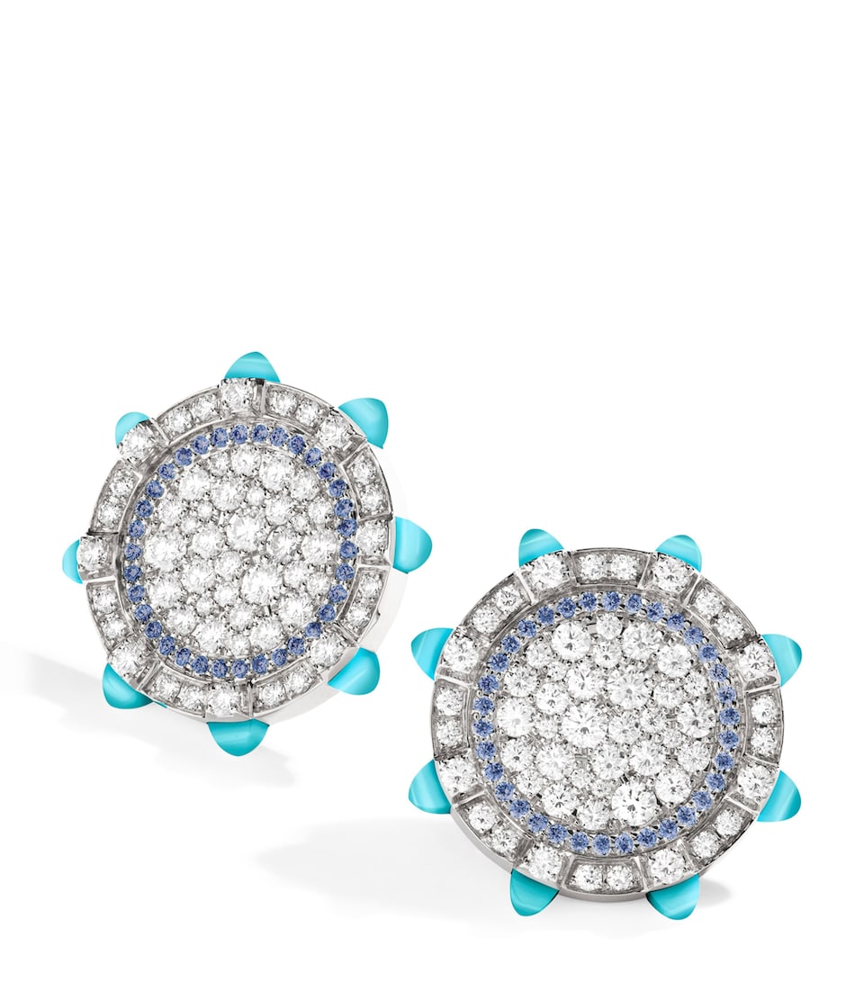 White Gold, Diamond and Sea Blue Chalcedony Tip-Top Statement Earrings