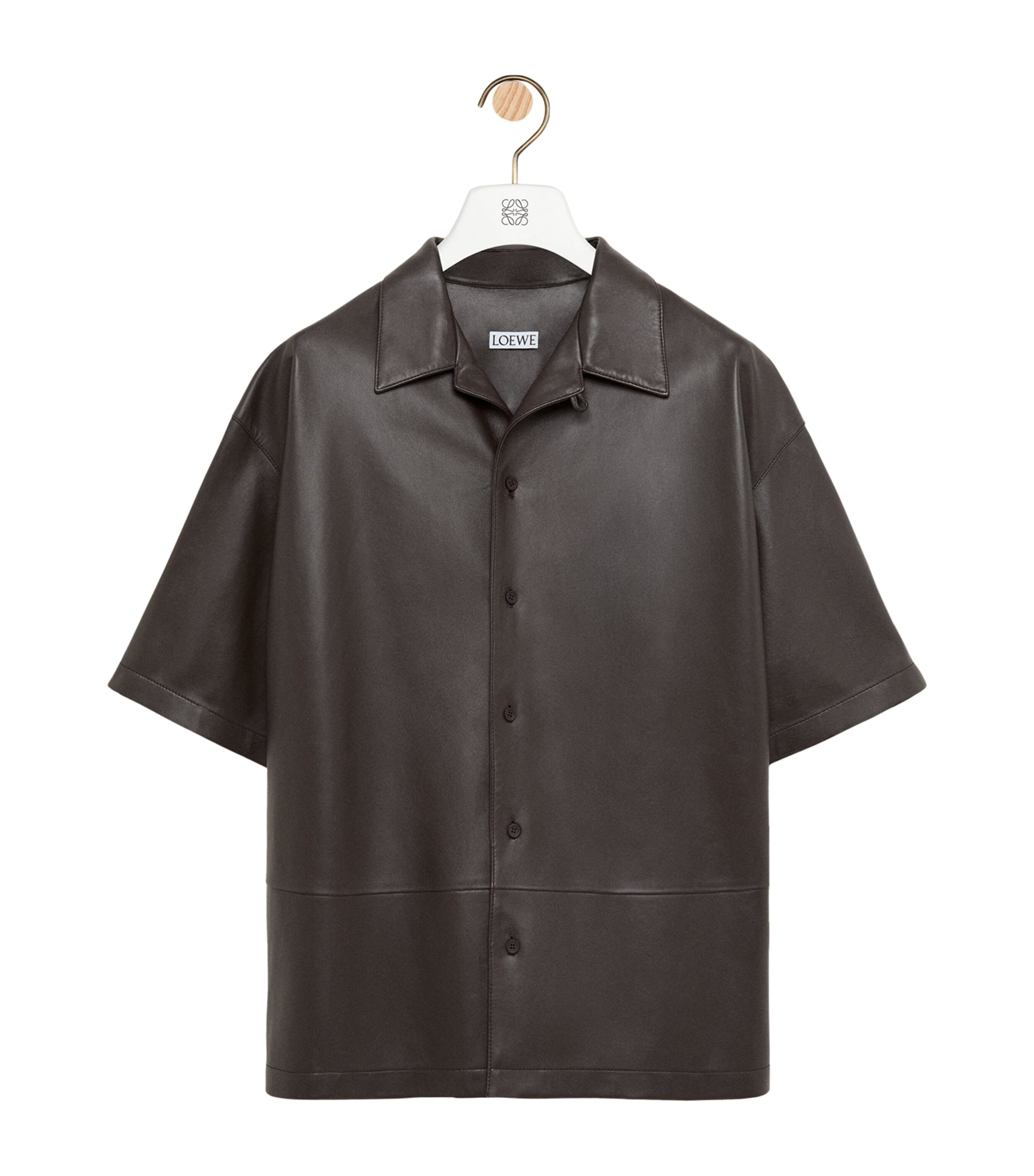 LOEWE Mens Leather Short-Sleeve Shirt Dark Brown