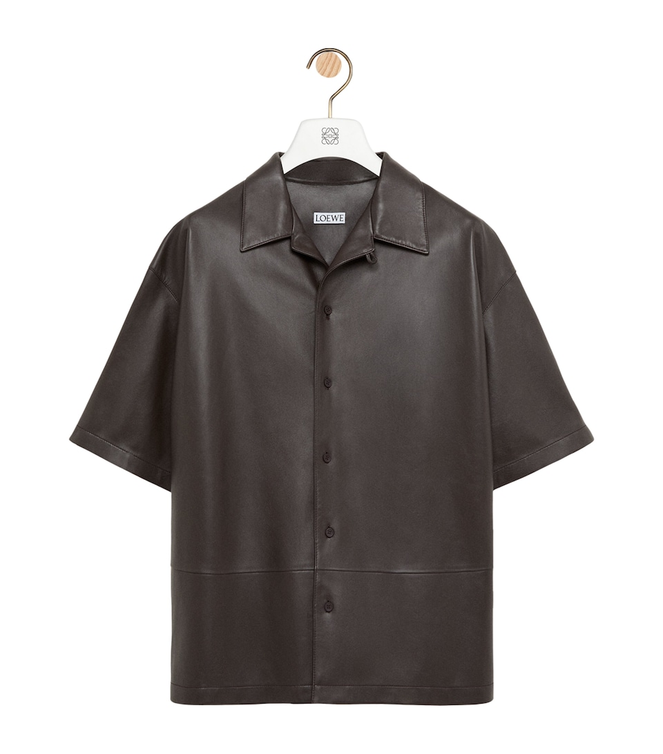 LOEWE Mens Leather Short-Sleeve Shirt Dark Brown