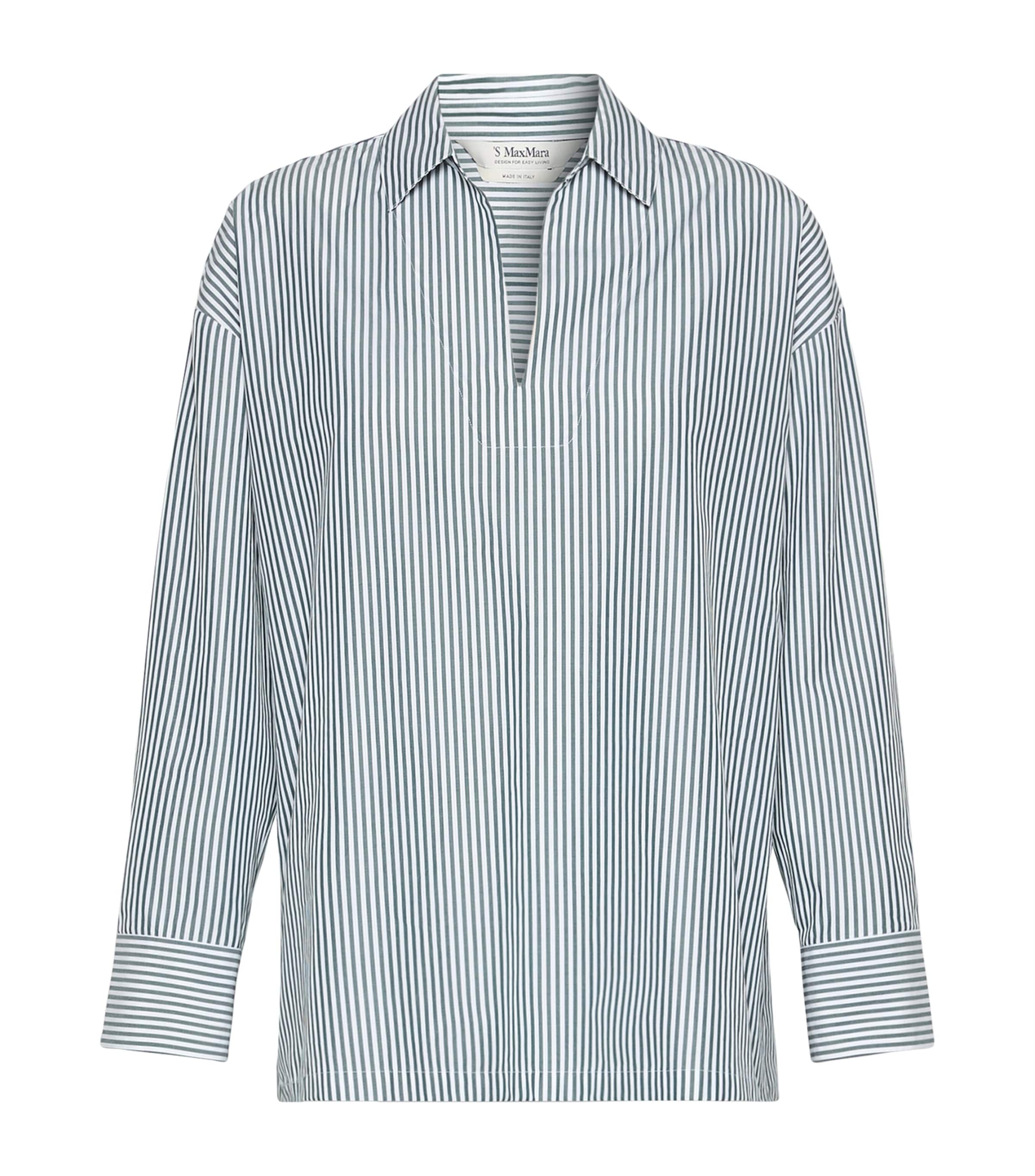 Max Mara Womens Cotton Poplin Stripe Blouse Dark Green