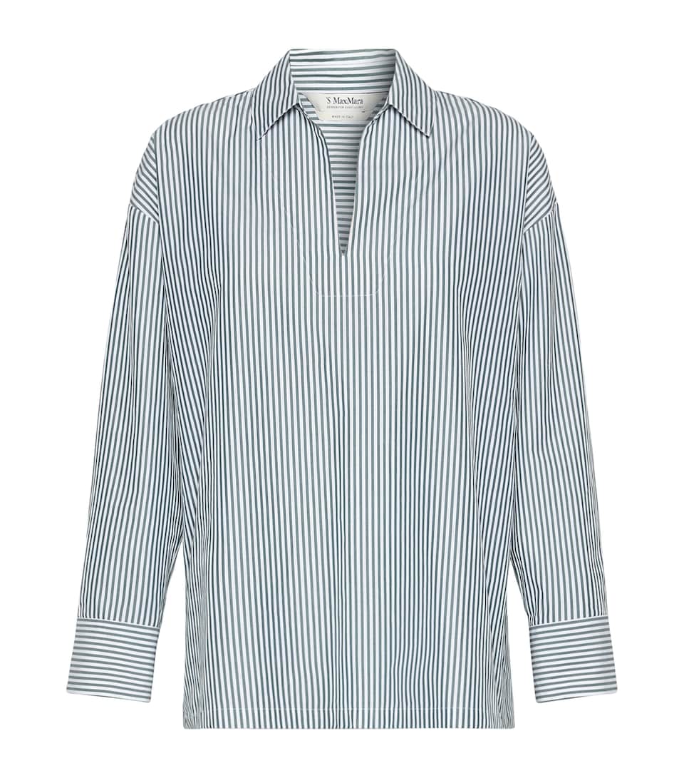 Max Mara Womens Cotton Poplin Stripe Blouse Dark Green