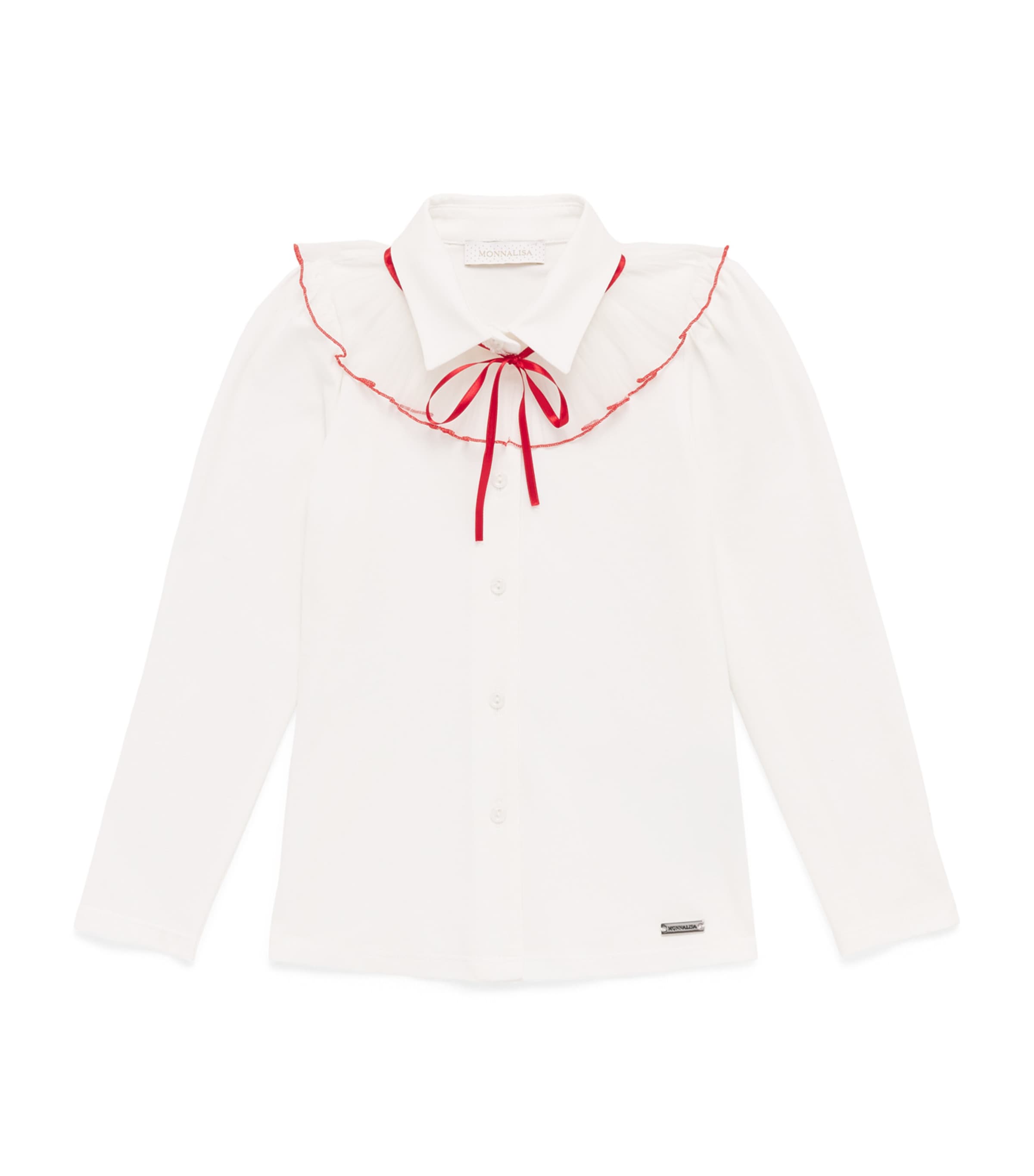 Monnalisa Cotton Ruffle-Collar Shirt (24 Months – 12 Years) Panna+rubino