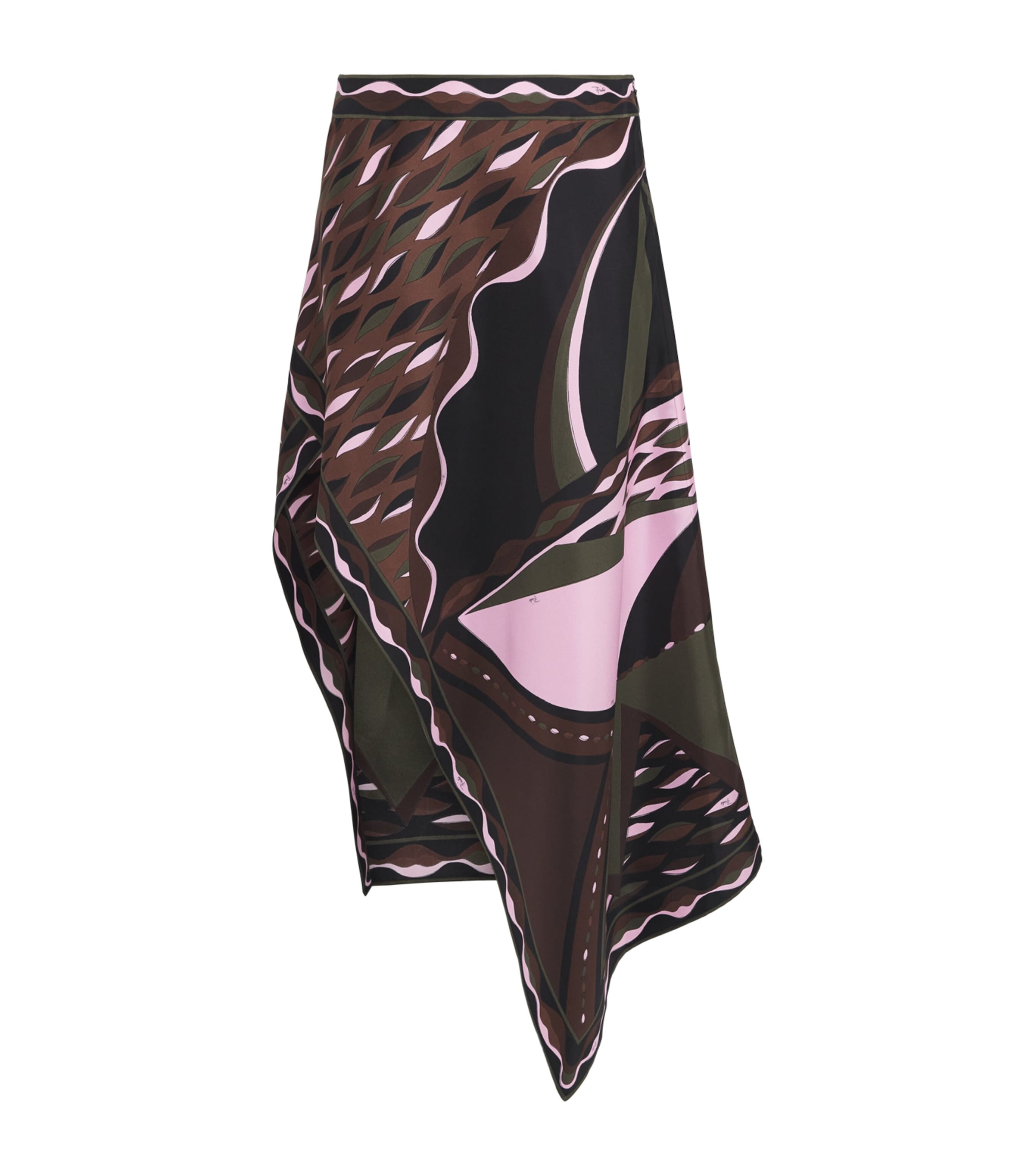 PUCCI Womens Silk Dune Print Scarf Midi Skirt Khaki Pink