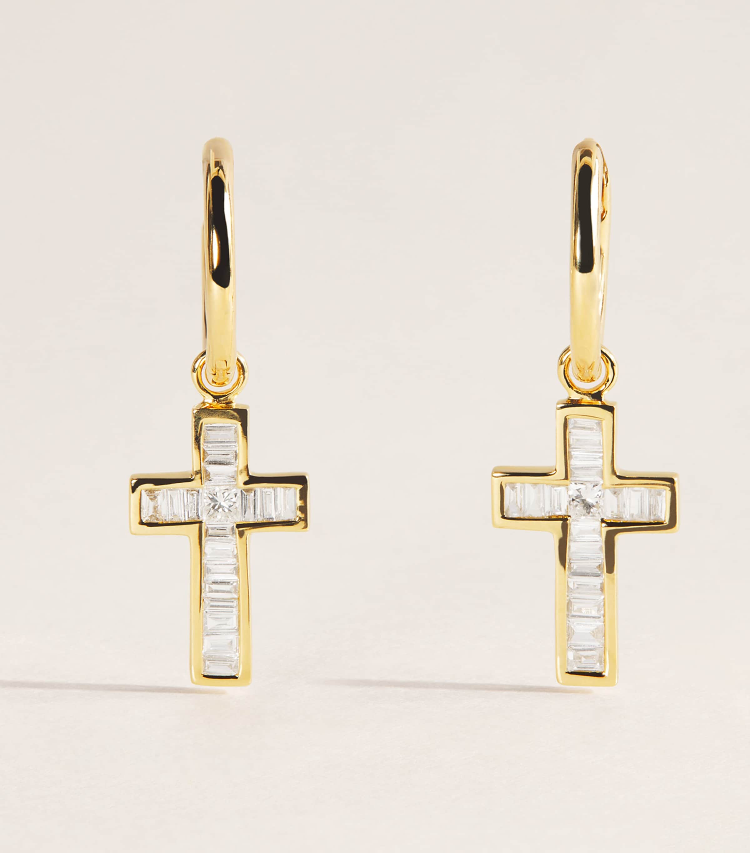 Rosa de la Cruz Yellow Gold and Diamond Cross Mini Earrings Yellow Gold