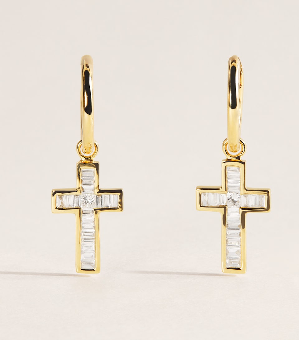 Rosa de la Cruz Yellow Gold and Diamond Cross Mini Earrings Yellow Gold