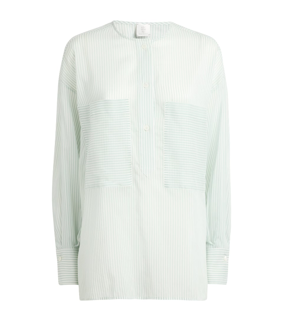 Eleventy Womens Cotton-Silk Stripe Shirt Giada