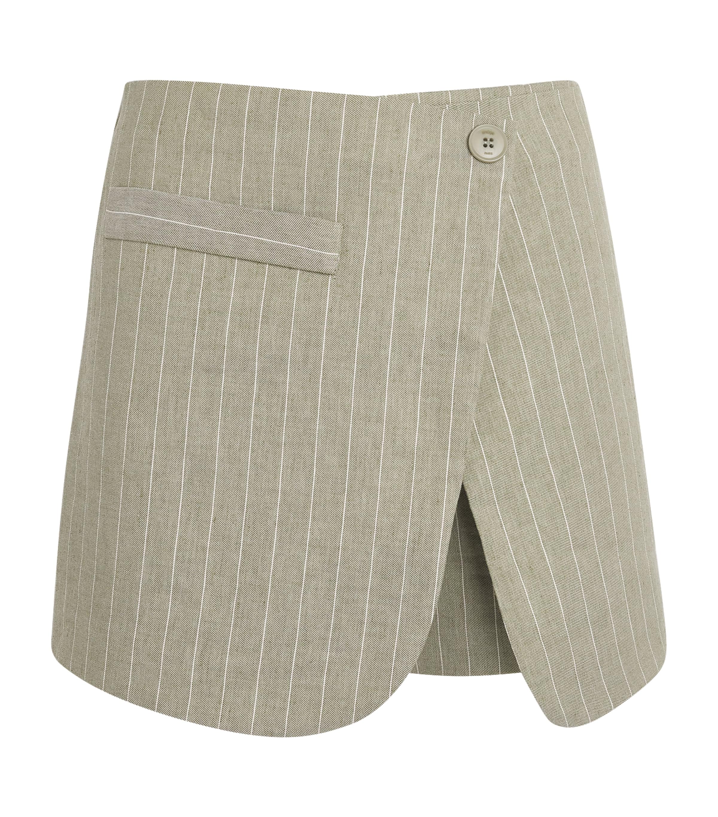 Linen-Cotton Blend Stripe Skort