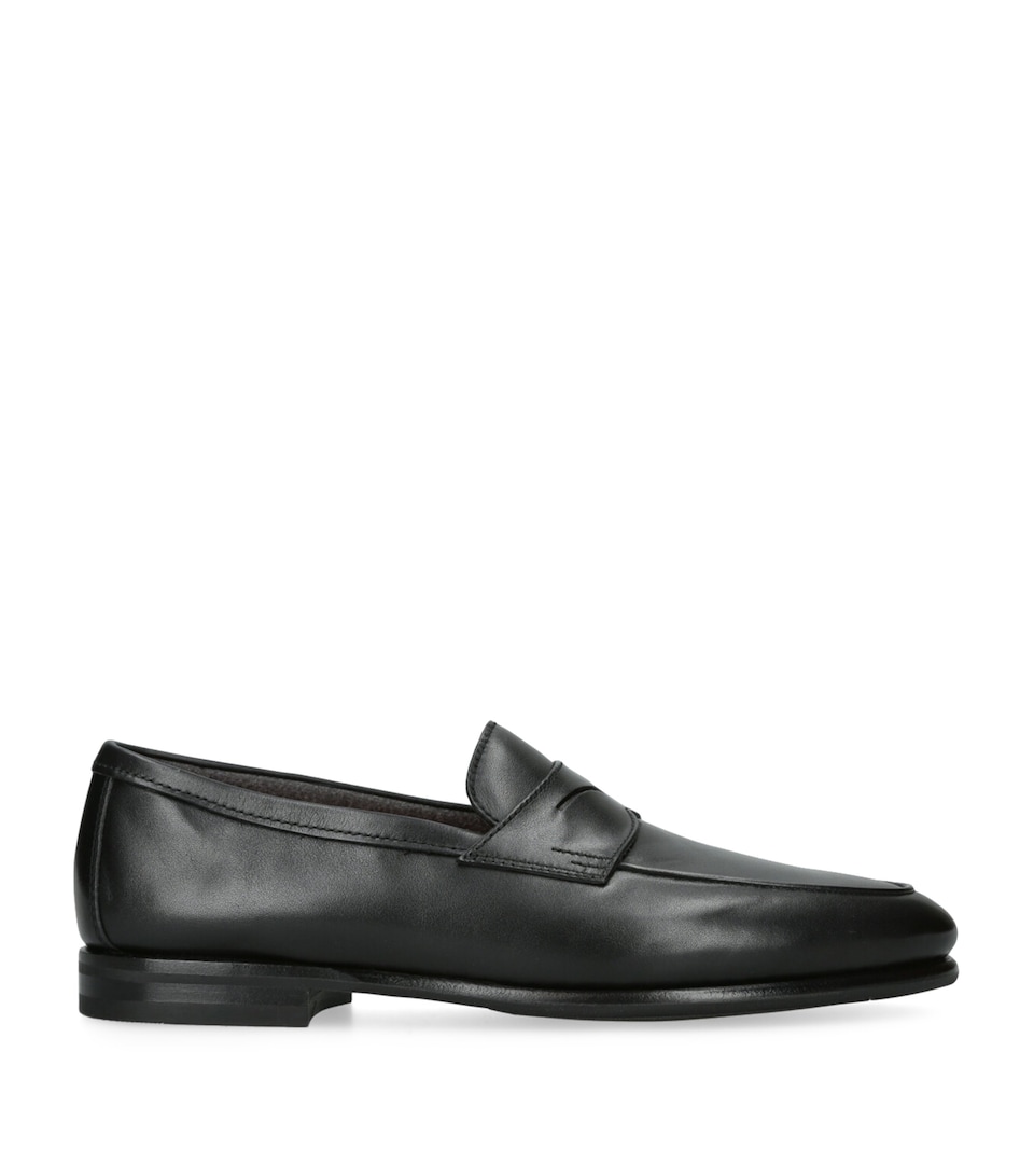 Santoni Leather Carlo Loafers Black