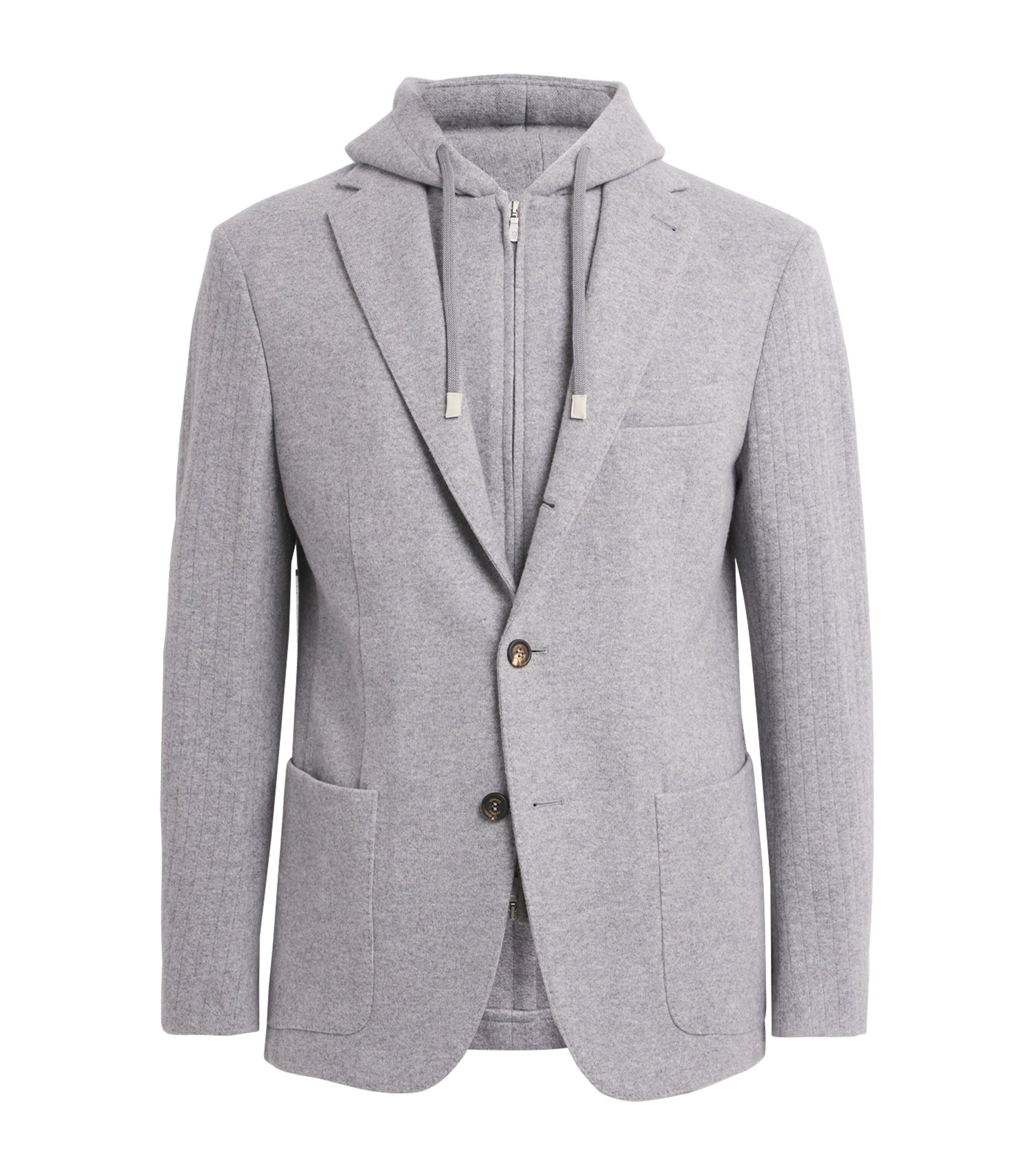 Eleventy Mens Wool-Cashmere Hooded Blazer Gr Medio E Gr Medio