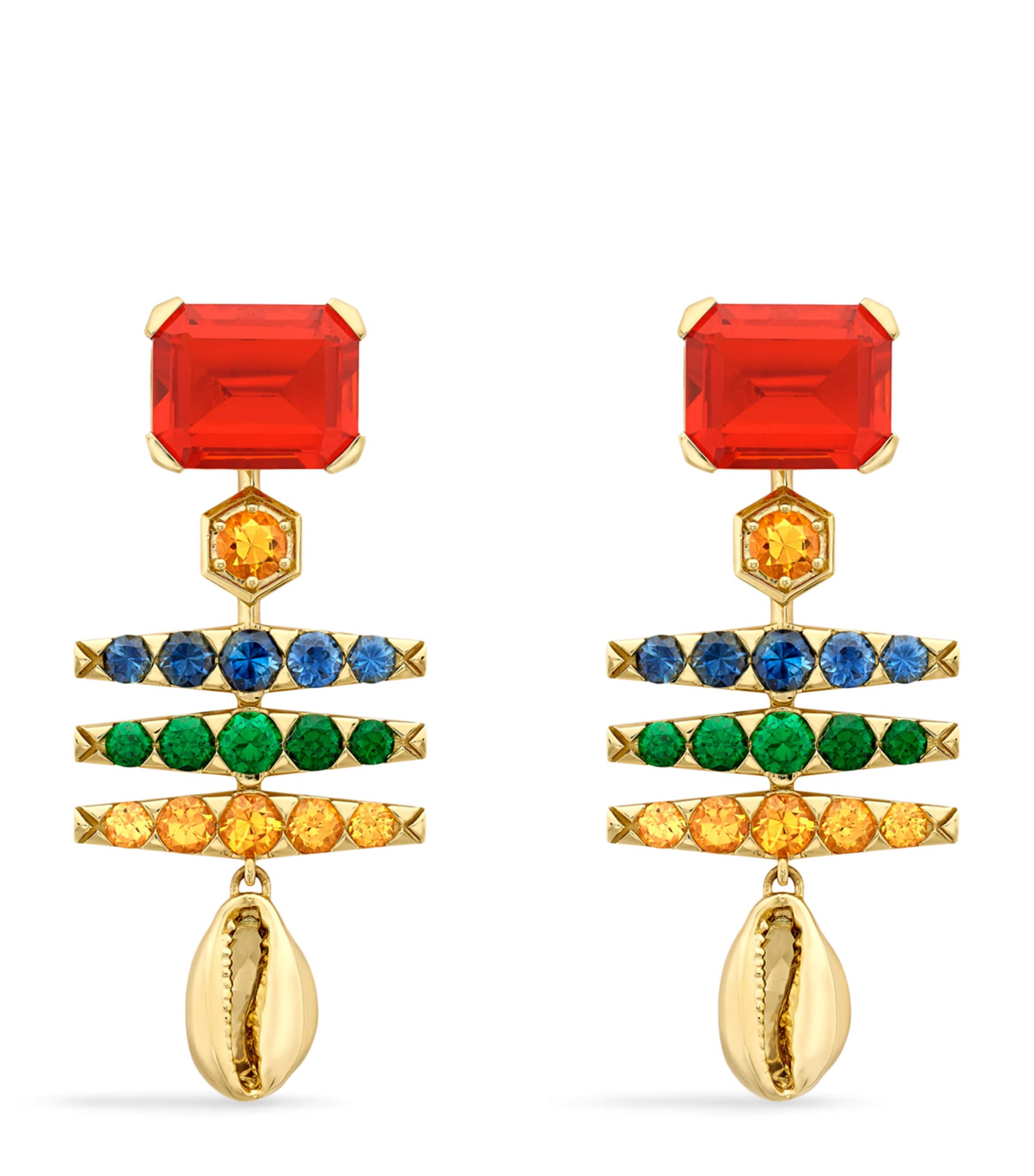 Yellow Gold, Opal, Garnet, Sapphire and Tsavorite Masai Mara Inside Africa Earrings