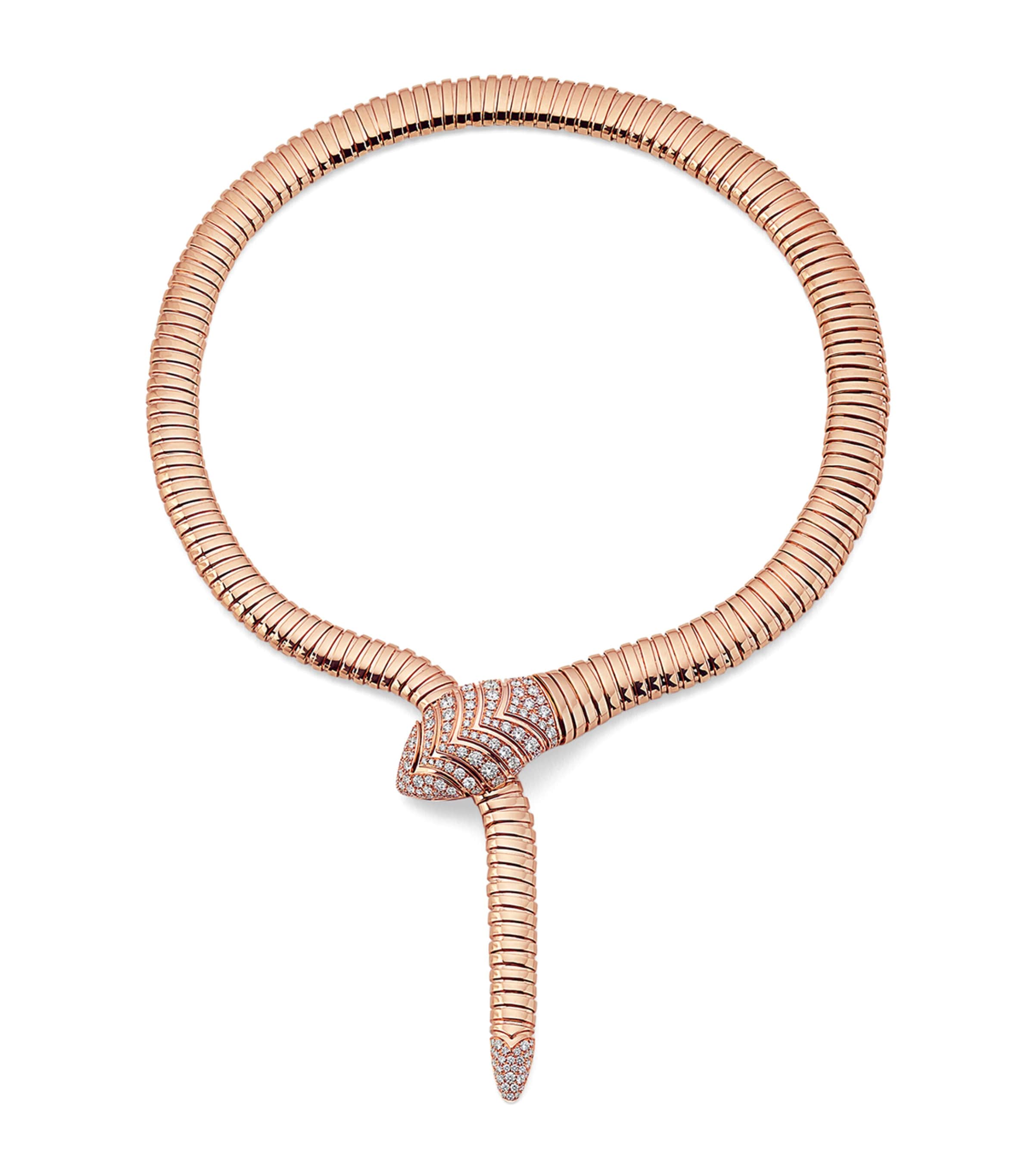 Bvlgari Rose Gold and Diamond Serpenti Tubogas Necklace Pink Gold