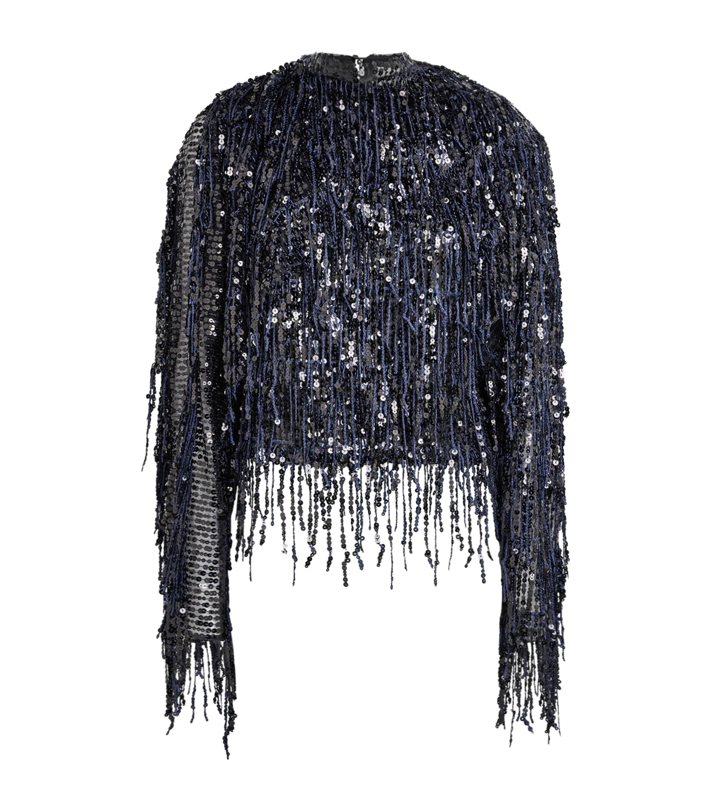 16Arlington Womens Asymmetric Sequin Auro Blouse Black/navy