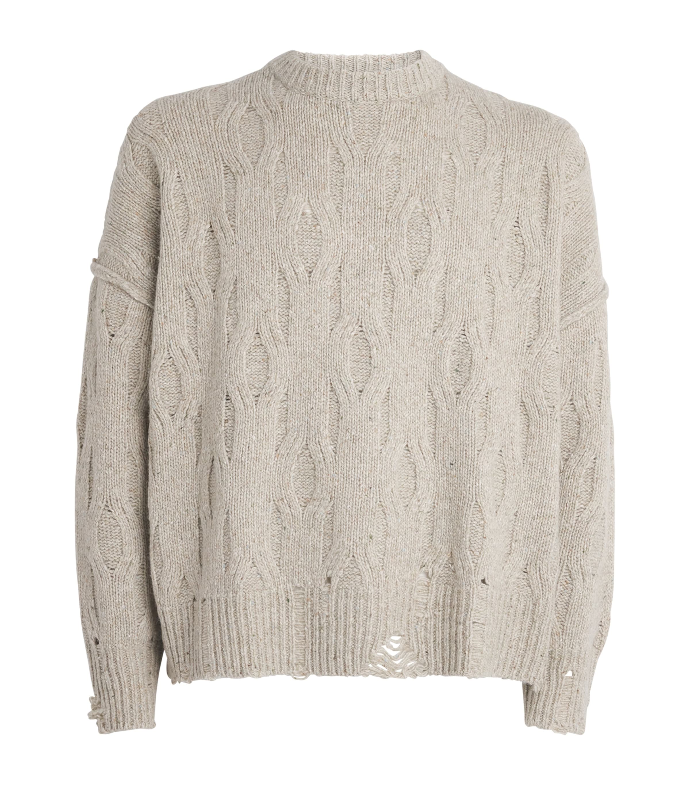 Represent Mens Wool-Blend Distressed Sweater Taupe