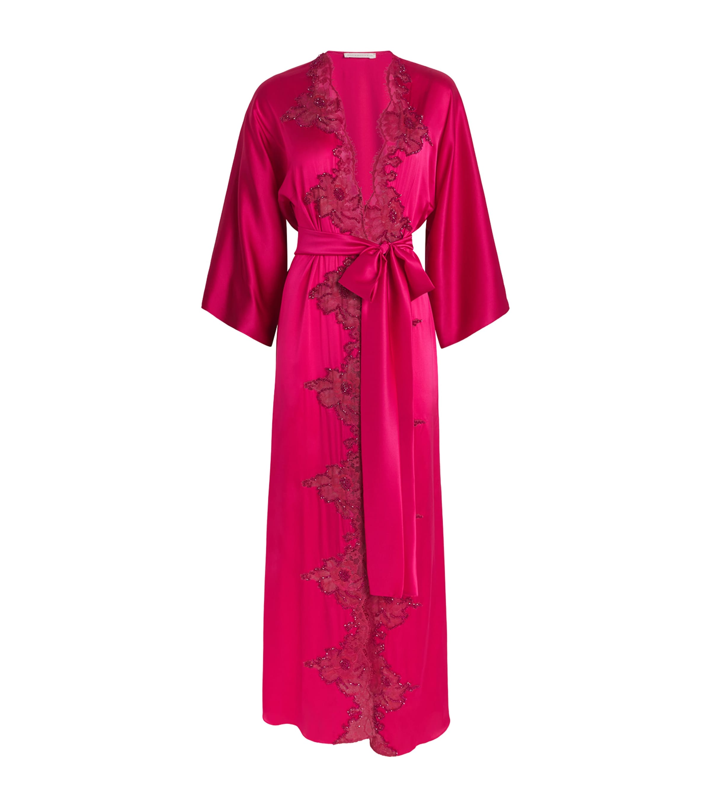 Rosamosario Womens Silk Embellished Robe Cherry Red