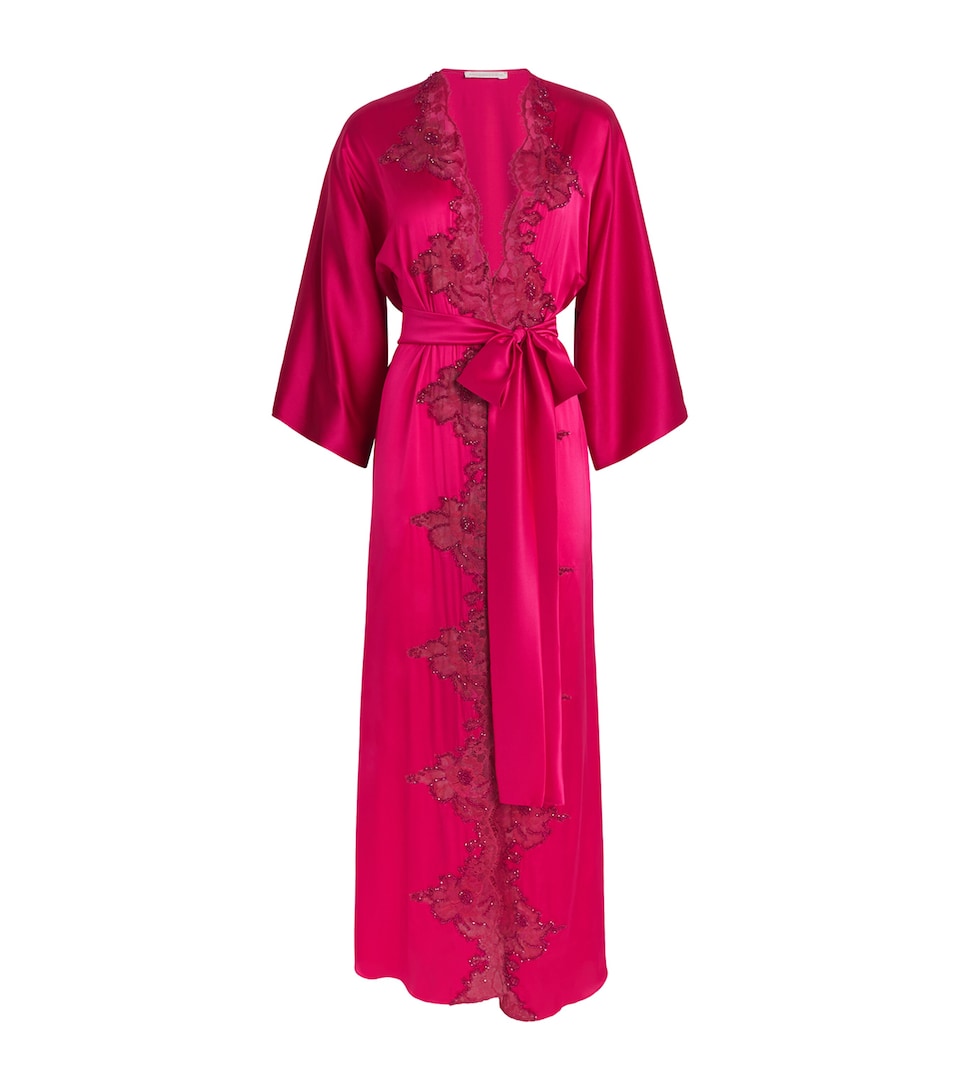 Rosamosario Womens Silk Embellished Robe Cherry Red