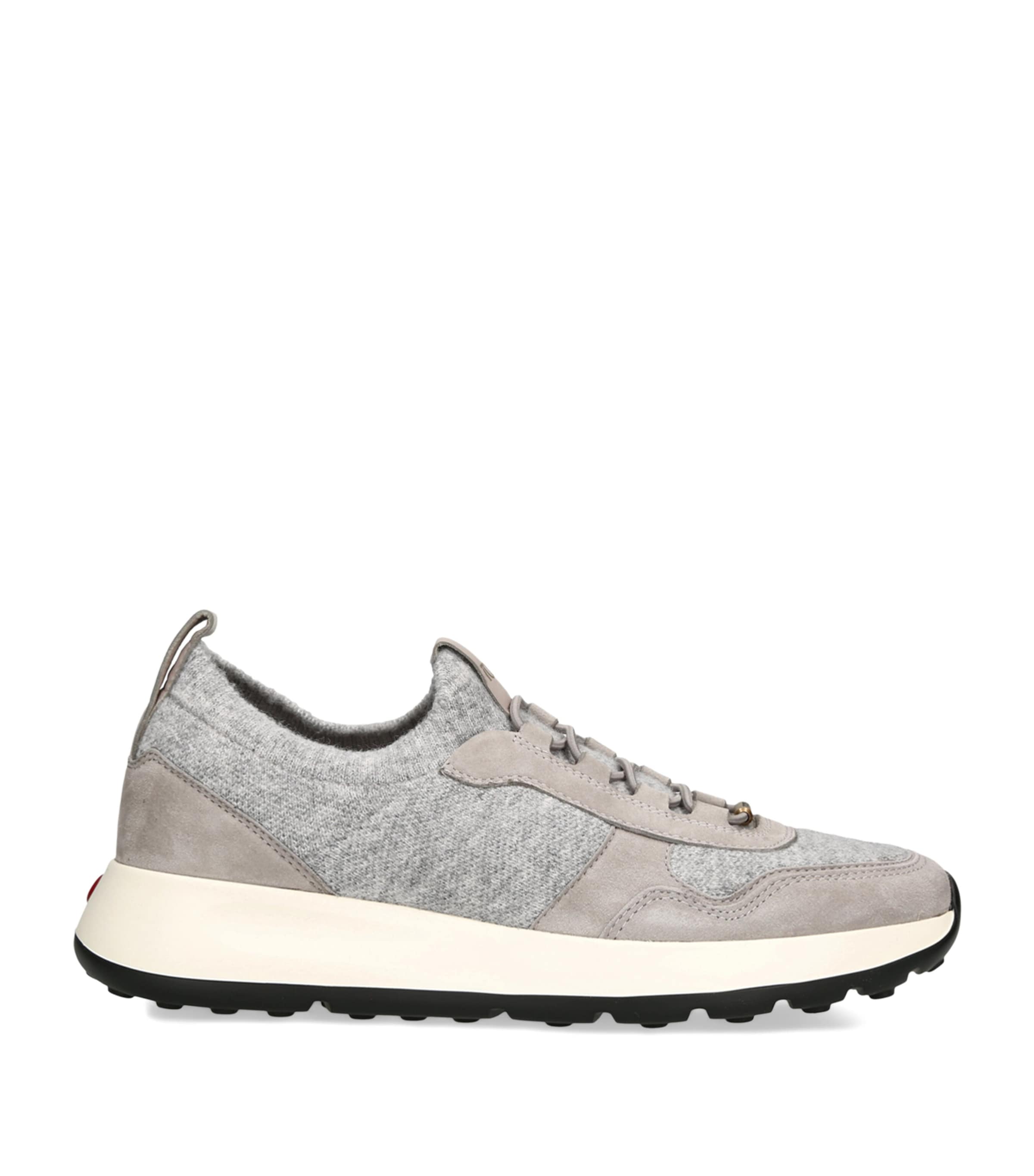 Tod's Suede-Knit Red Dot Sneakers Grey