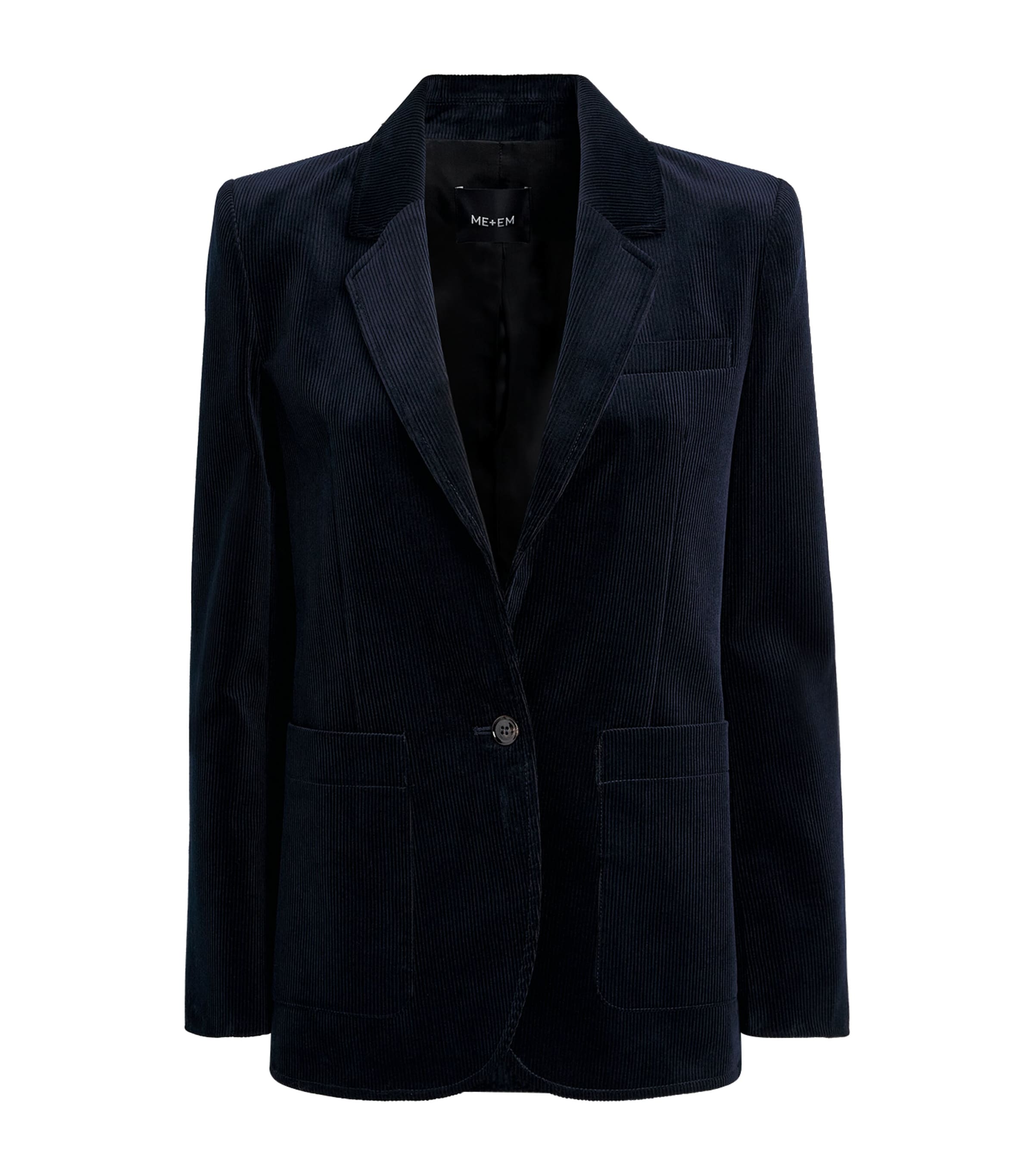 ME+EM Womens Corduroy Sharp Shoulder Blazer Navy Blue