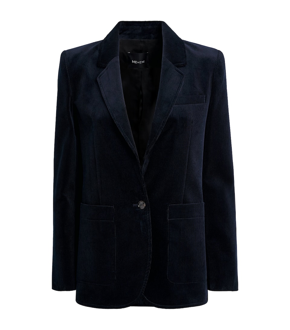 ME+EM Womens Corduroy Sharp Shoulder Blazer Navy Blue