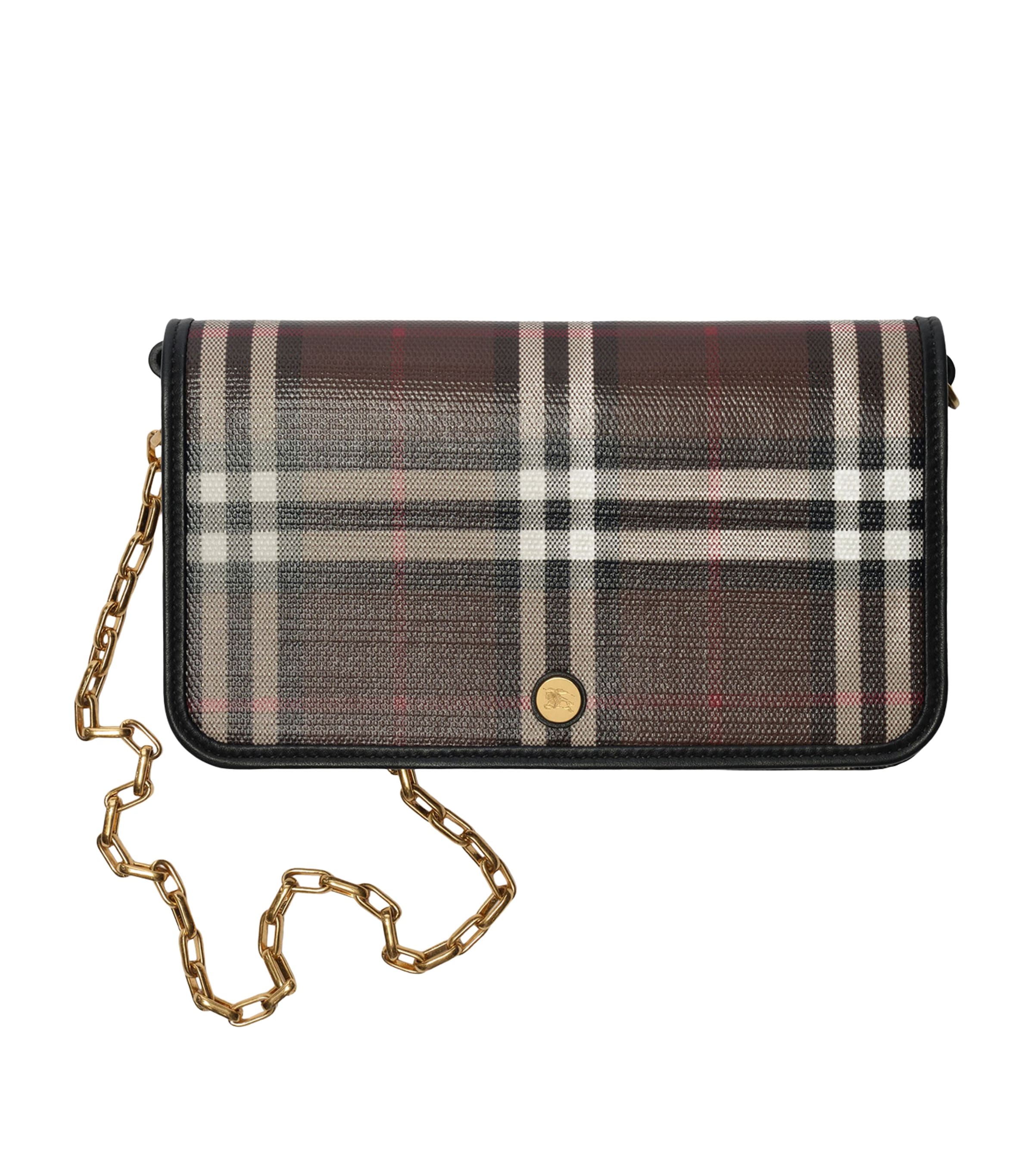Burberry Check Chain Wallet Chocolate Brown