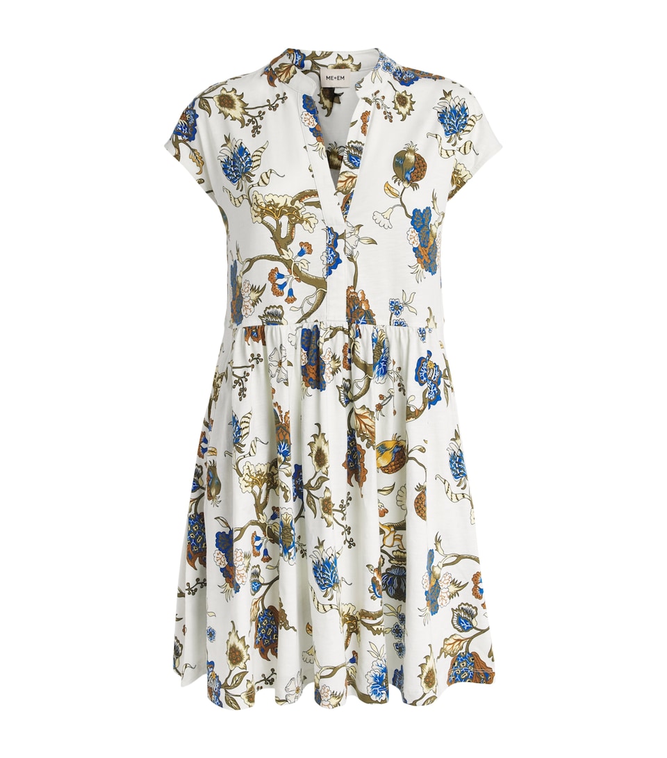 ME+EM Womens Floral Print Mini Dress Light Cream Multi