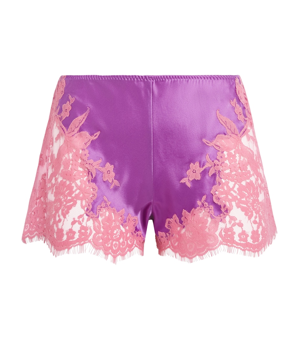 Marjolaine Womens Silk Floral Tess Shorts Grape W Blush