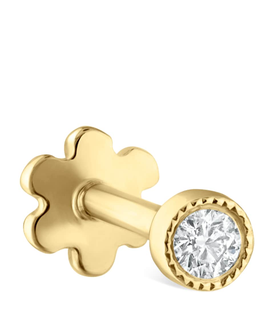 Yellow Gold Scalloped Set Diamond Threaded Stud Earring (1.5mm)