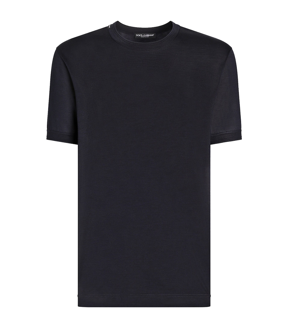 Dolce&Gabbana Mens Silk T-Shirt Very Dark Blue