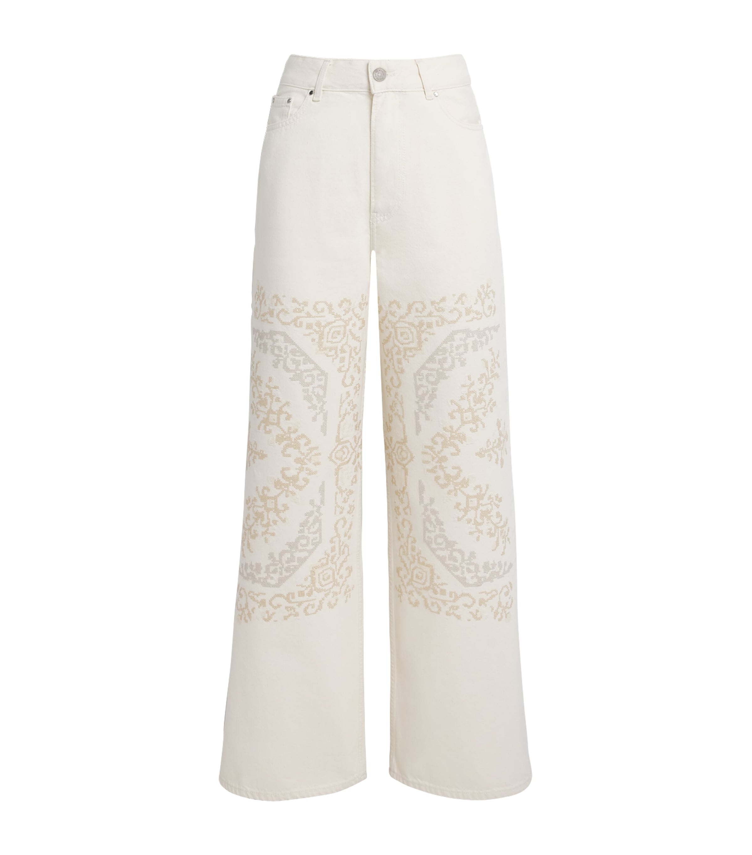Claudie Pierlot Womens Embroidered Wide-Leg Jeans Off White Denim