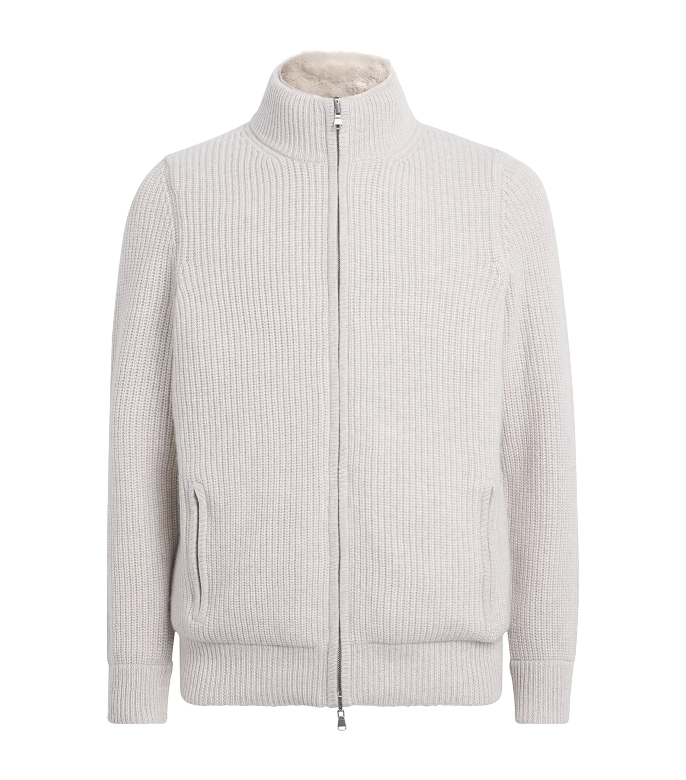 N.Peal Mens Cashmere Quarter-Zip Sweater Pebble Greysnow