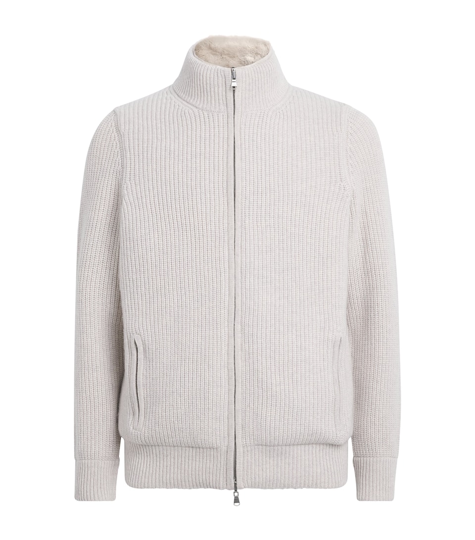 N.Peal Mens Cashmere Quarter-Zip Sweater Pebble Greysnow