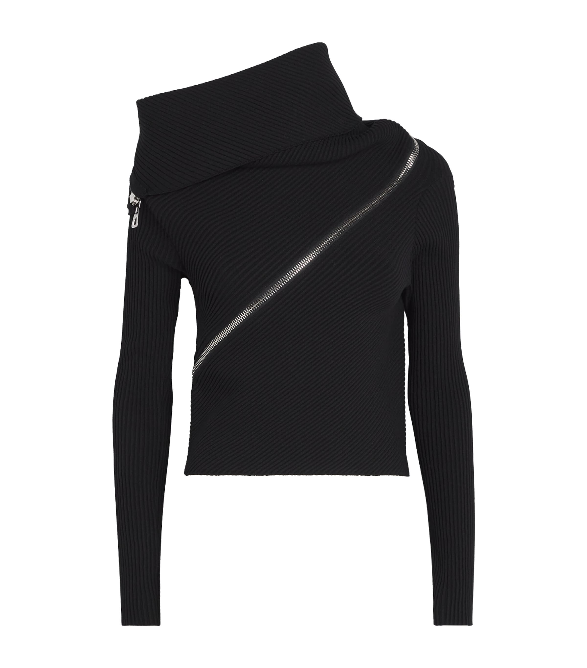 Zip-Detail High-Neck Sweater