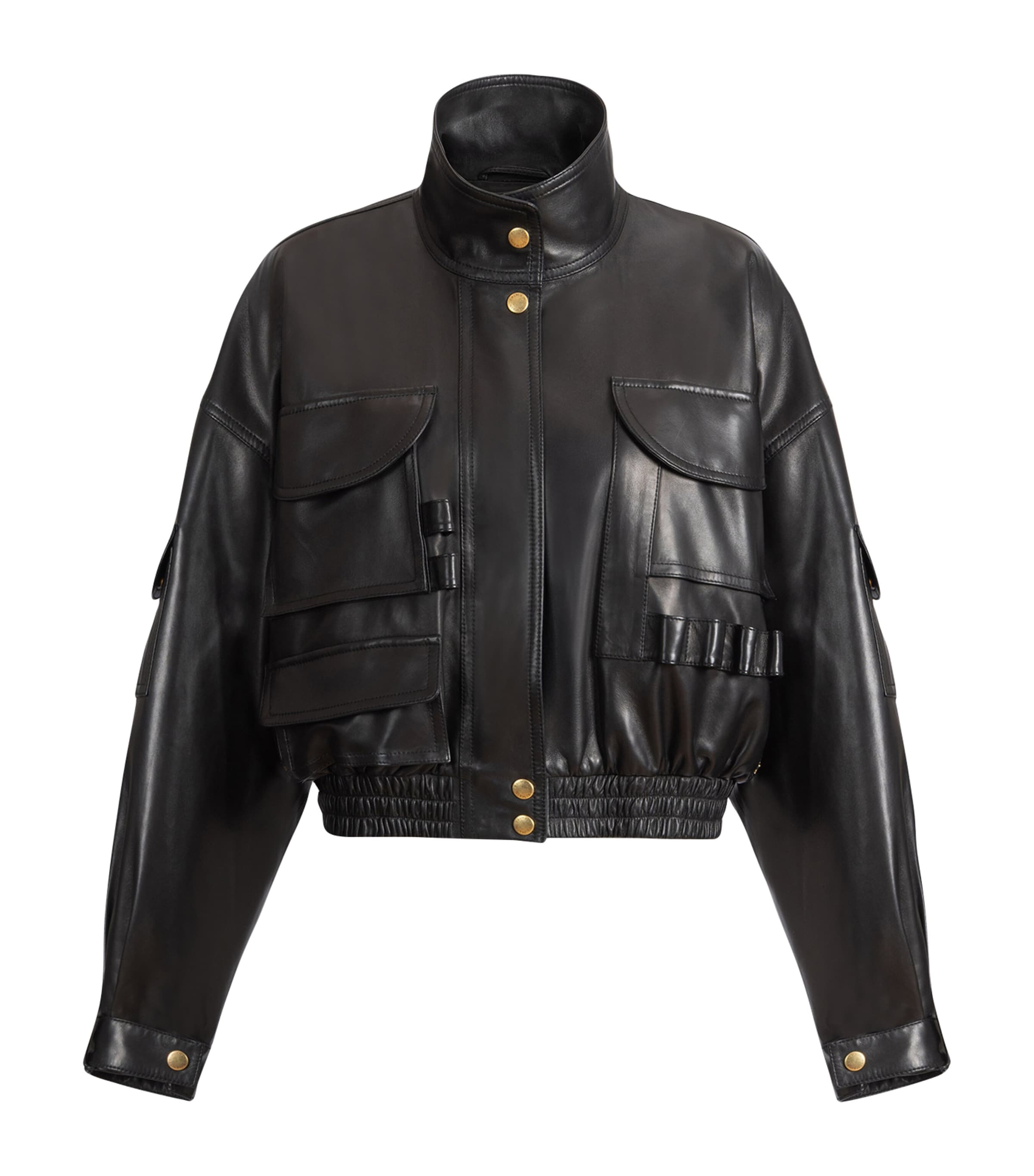 Balmain Womens Lambskin Bomber Jacket Noir