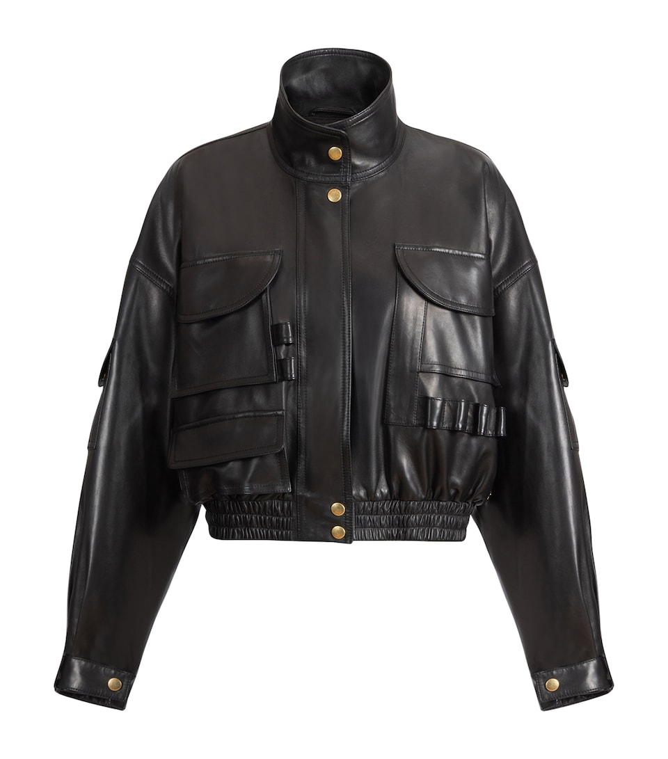 Balmain Womens Lambskin Bomber Jacket Noir